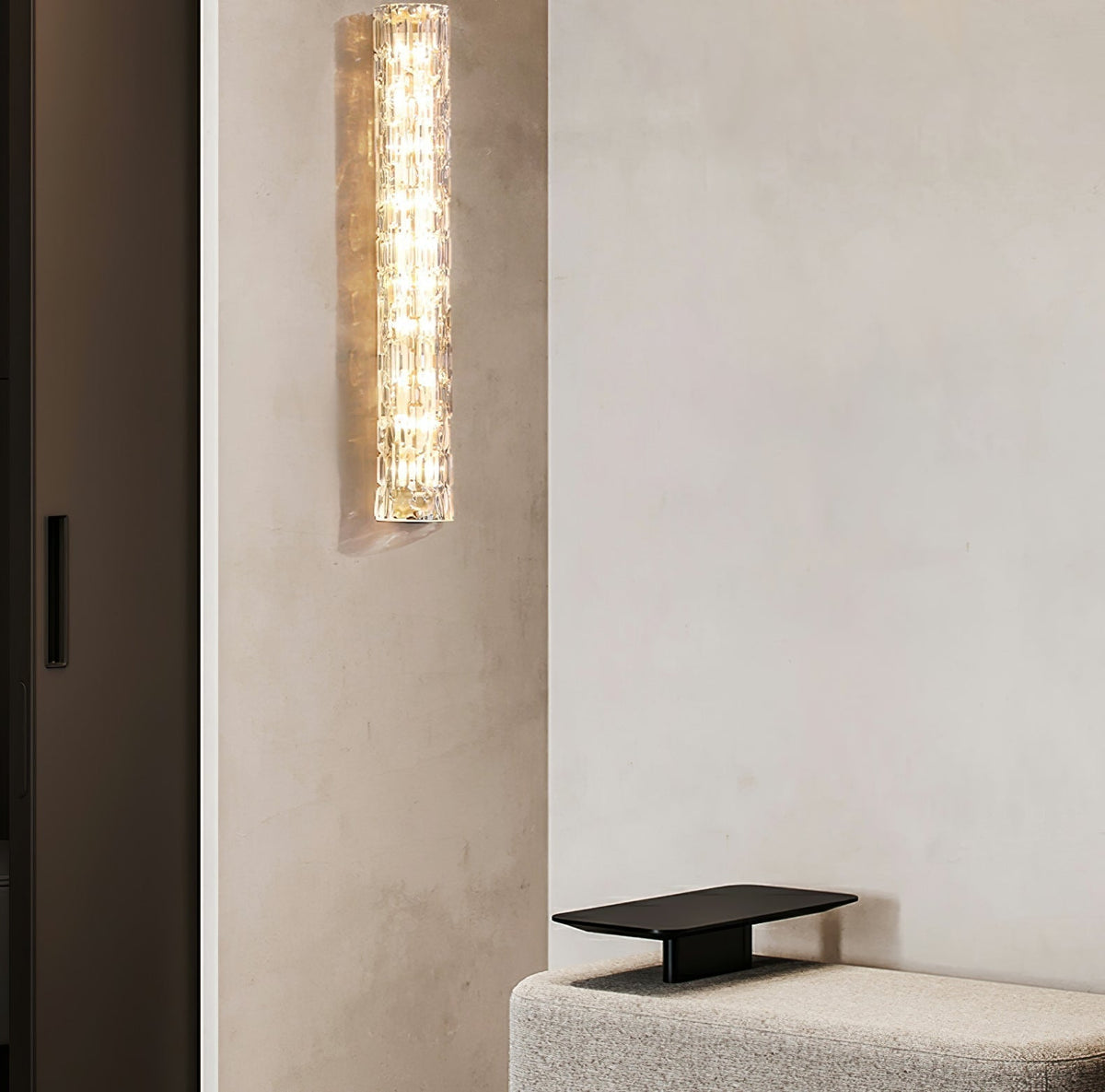Glas-Wandleuchte aus messingfarbenem Metall, integrierte LED 3000K-6000K, dimmbare integrierte Beleuchtung, Wohnzimmer | Sansoti