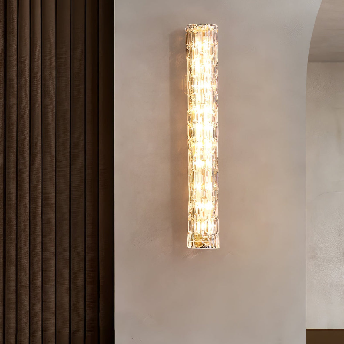Glas-Wandleuchte aus messingfarbenem Metall, integrierte LED 3000K-6000K, dimmbare integrierte Beleuchtung, Wohnzimmer | Sansoti
