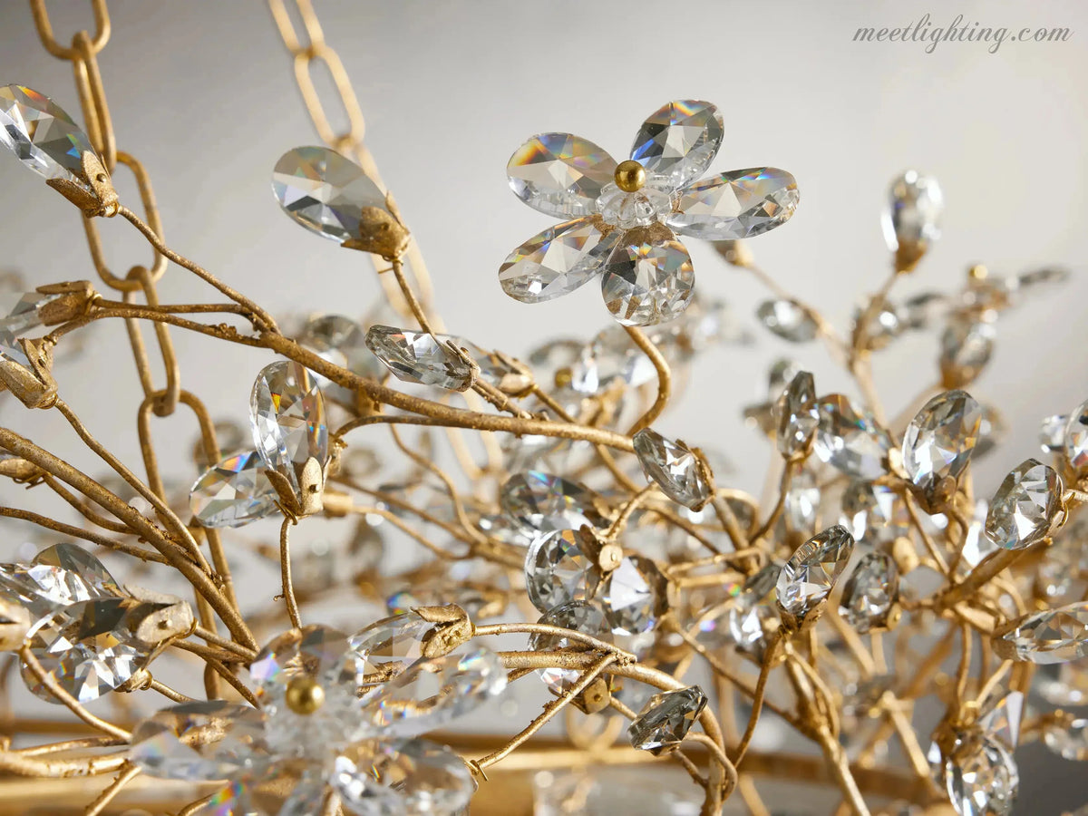 Lustre avec finition dorée, 6 à 12 sources lumineuses, suspension en fer fabriquée à la main, réglable, pour table à manger | Sansoti