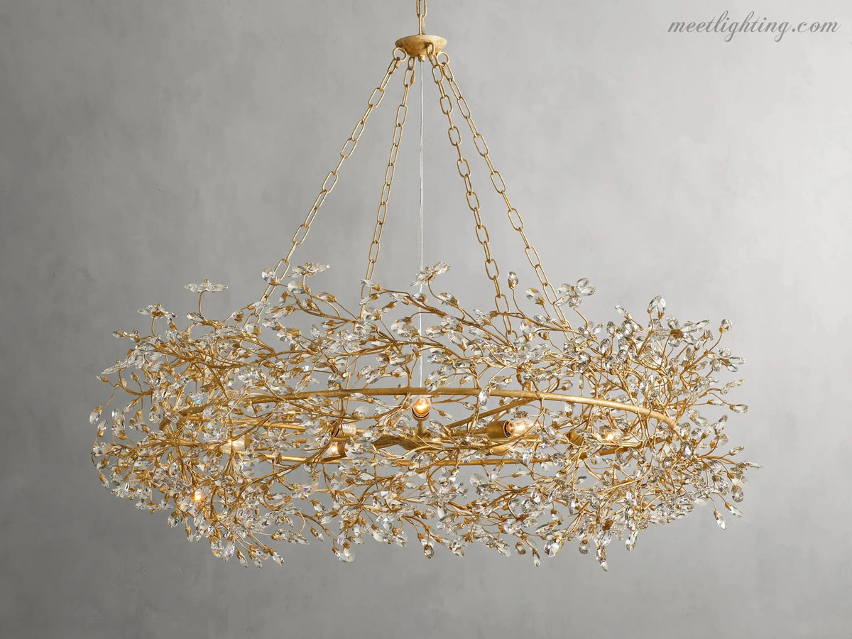 Lustre avec finition dorée, 6 à 12 sources lumineuses, suspension en fer fabriquée à la main, réglable, pour table à manger | Sansoti