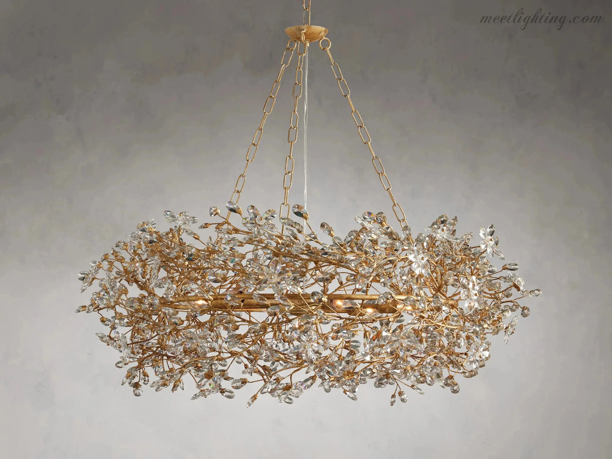 Lustre avec finition dorée, 6 à 12 sources lumineuses, suspension en fer fabriquée à la main, réglable, pour table à manger | Sansoti