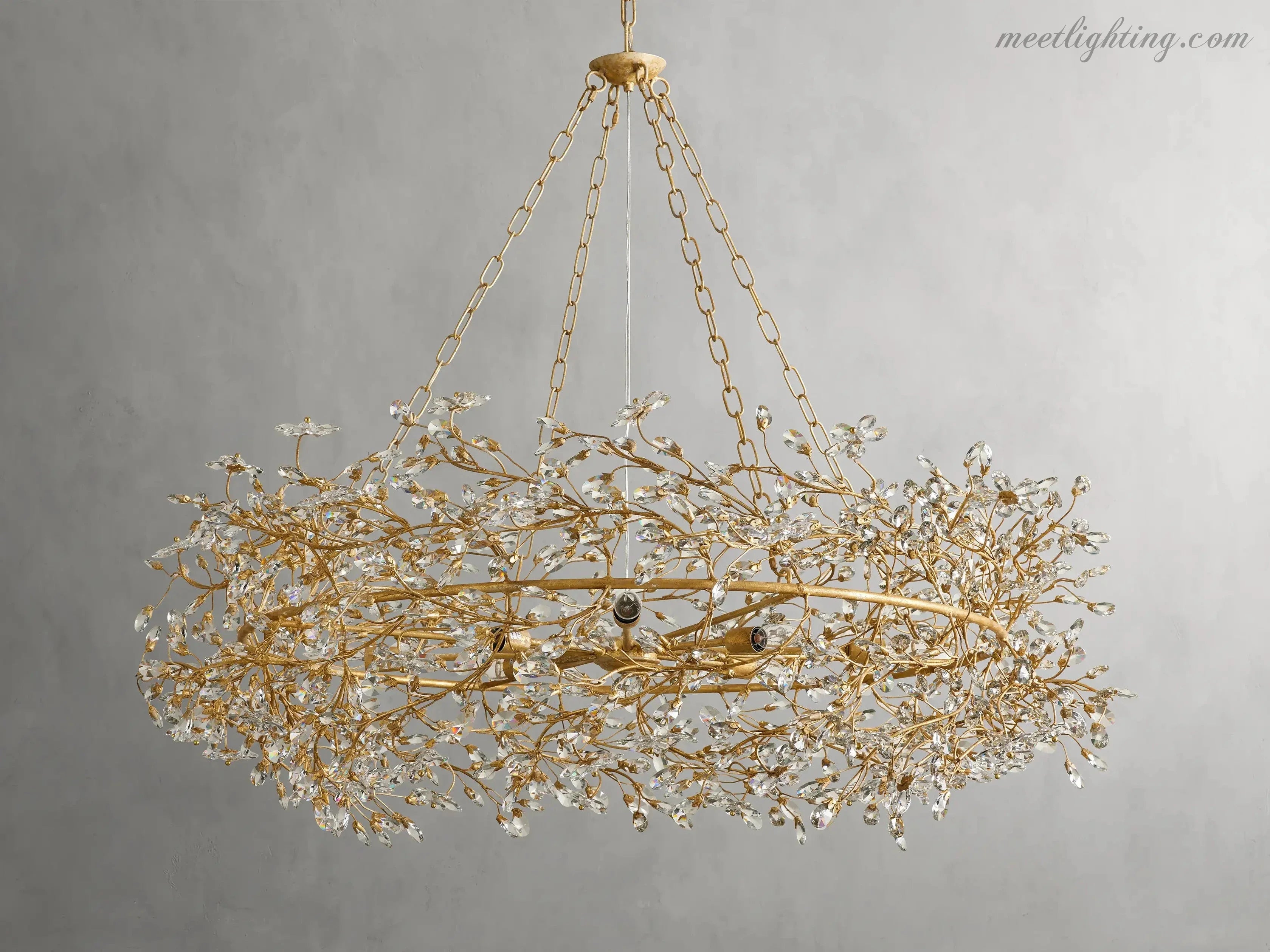 Lustre avec finition dorée, 6 à 12 sources lumineuses, suspension en fer fabriquée à la main, réglable, pour table à manger | Sansoti