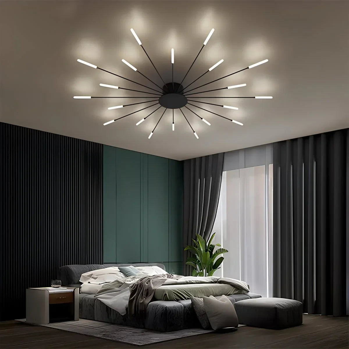 LED Plafondlamp Metaal 20-42 Lichtpunten Zwart Goud Woonkamer Eetkamer Stervorm Design Dimbaar Moderne Verlichting Grote Ruimtes | Sansoti