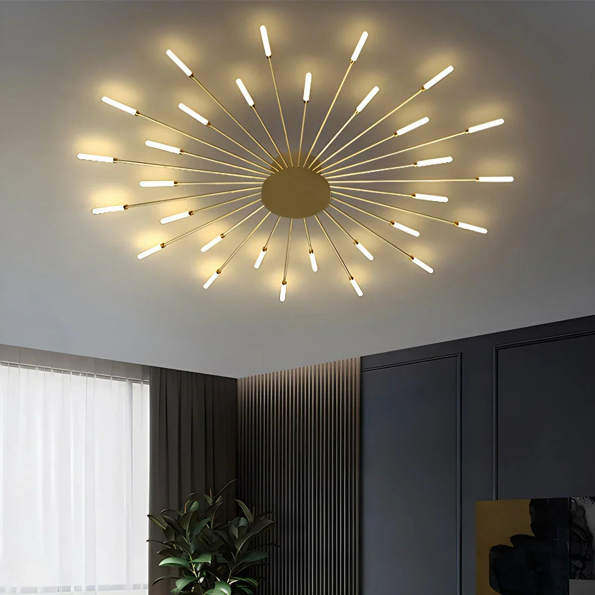 LED Plafondlamp Metaal 20-42 Lichtpunten Zwart Goud Woonkamer Eetkamer Stervorm Design Dimbaar Moderne Verlichting Grote Ruimtes | Sansoti