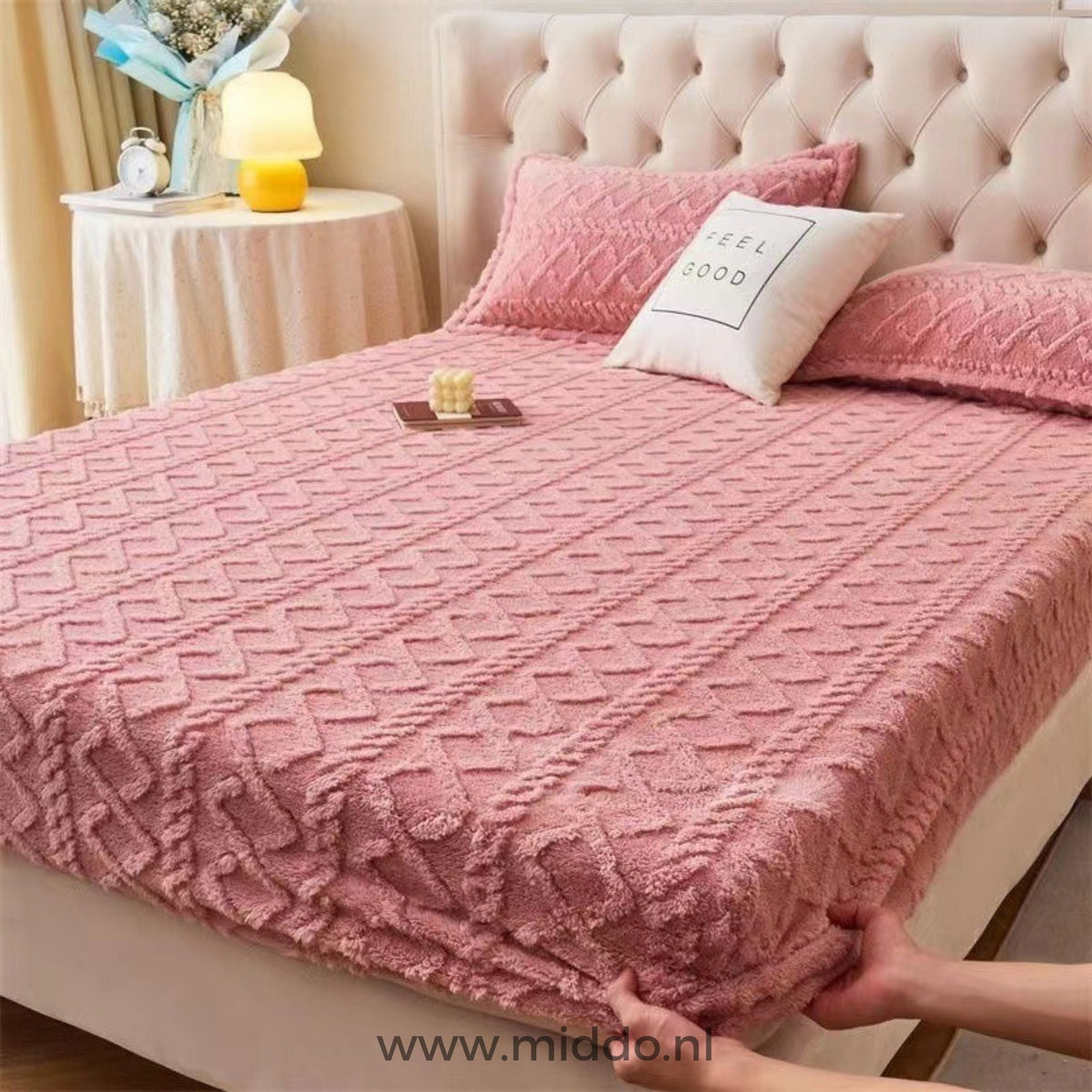 Velours-Spannbettlaken mit Kissenbezügen, ultraweiche Fleece-Bettwäsche, elastische Passform, 90-220 cm, warm und komfortabel | Sansoti