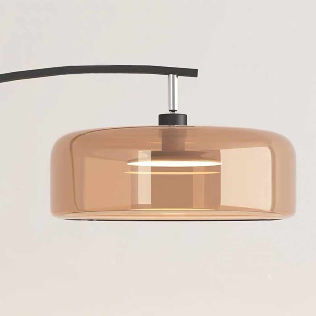 Gebogene Steh- und Bodenleuchte mit Glasschirm und Eisenfuß, dimmbar, modernes Design, Leselampe, Wohnzimmer, Schlafzimmer | Sansoti
