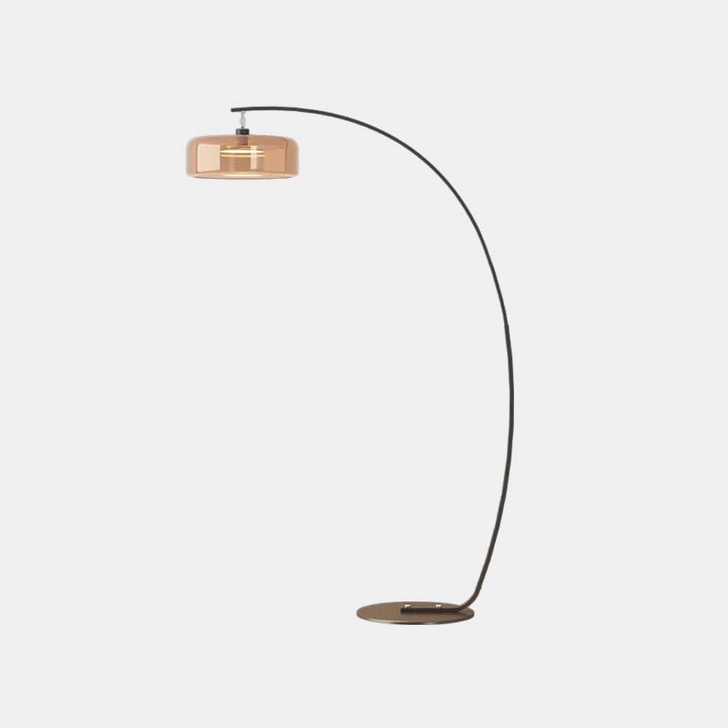 Gebogene Steh- und Bodenleuchte mit Glasschirm und Eisenfuß, dimmbar, modernes Design, Leselampe, Wohnzimmer, Schlafzimmer | Sansoti