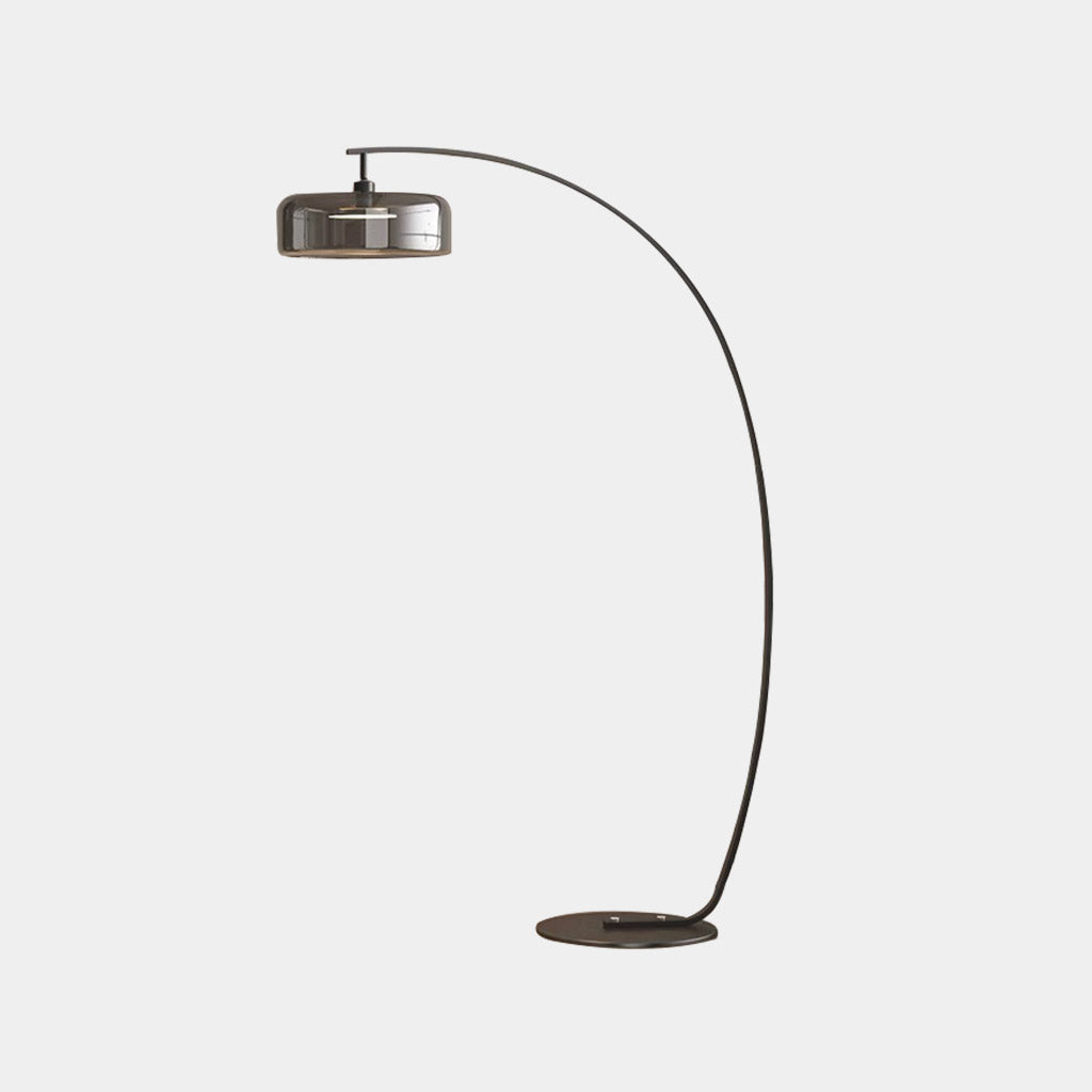 Gebogene Steh- und Bodenleuchte mit Glasschirm und Eisenfuß, dimmbar, modernes Design, Leselampe, Wohnzimmer, Schlafzimmer | Sansoti