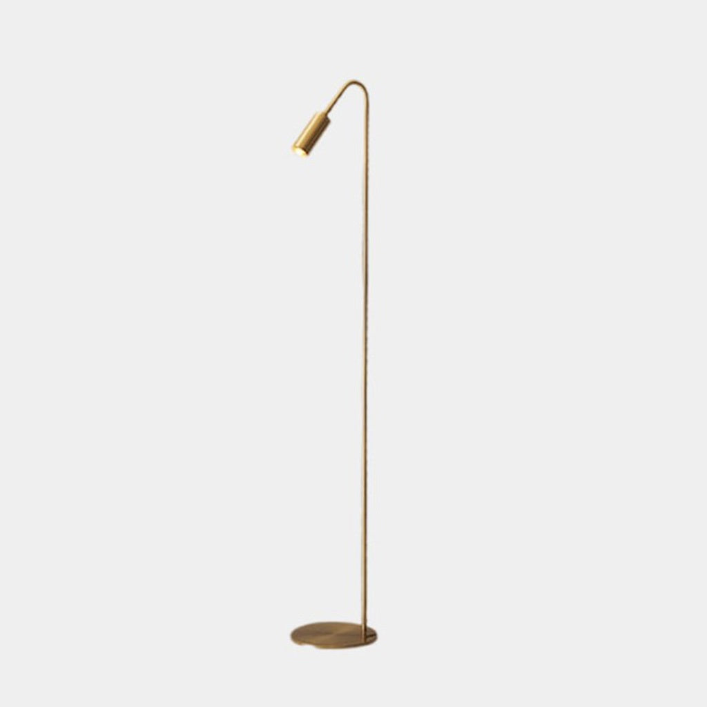 Stojąca lampa podłogowa z mosiądzu, LED, zakrzywiony reflektor do czytania, czarno-złota, minimalistyczna, elegancka, regulowane światło, do salonu | Sansoti