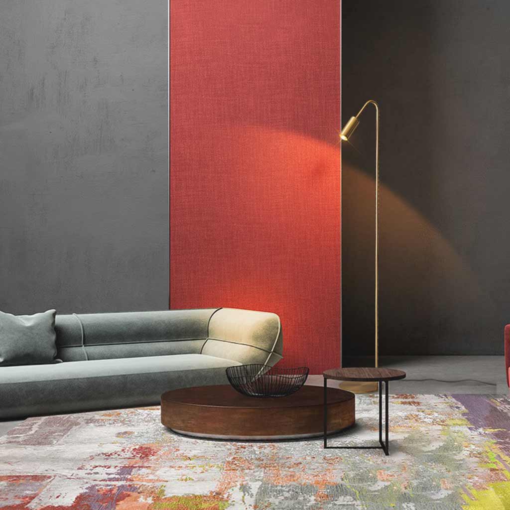 Stojąca lampa podłogowa z mosiądzu, LED, zakrzywiony reflektor do czytania, czarno-złota, minimalistyczna, elegancka, regulowane światło, do salonu | Sansoti