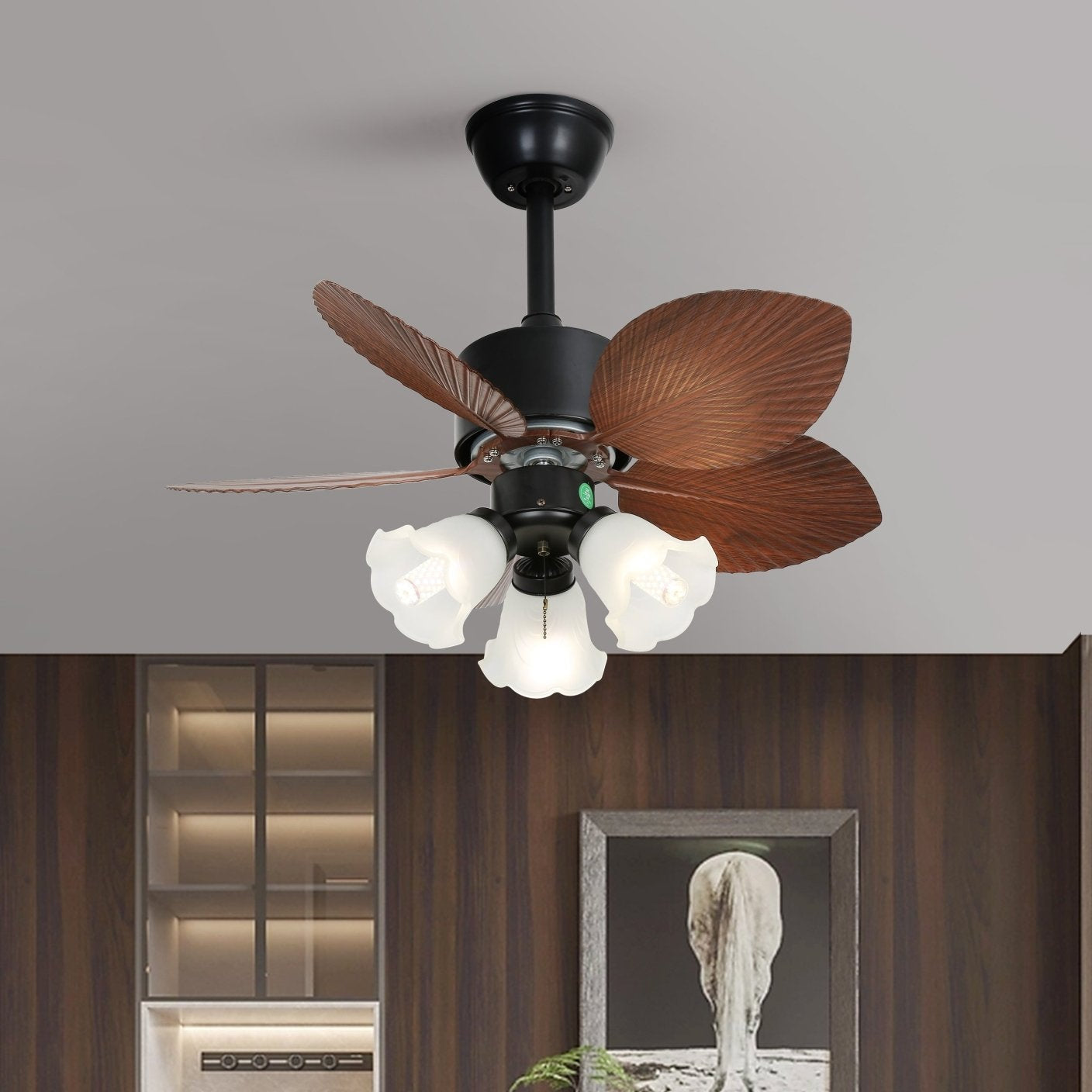 Plafondventilator met verlichting Florence in vintage houtlook — design plafondventilator met lamp, 6 snelheden, afstandsbediening, E27 of LED, geschikt voor woonkamer slaapkamer | Sansoti