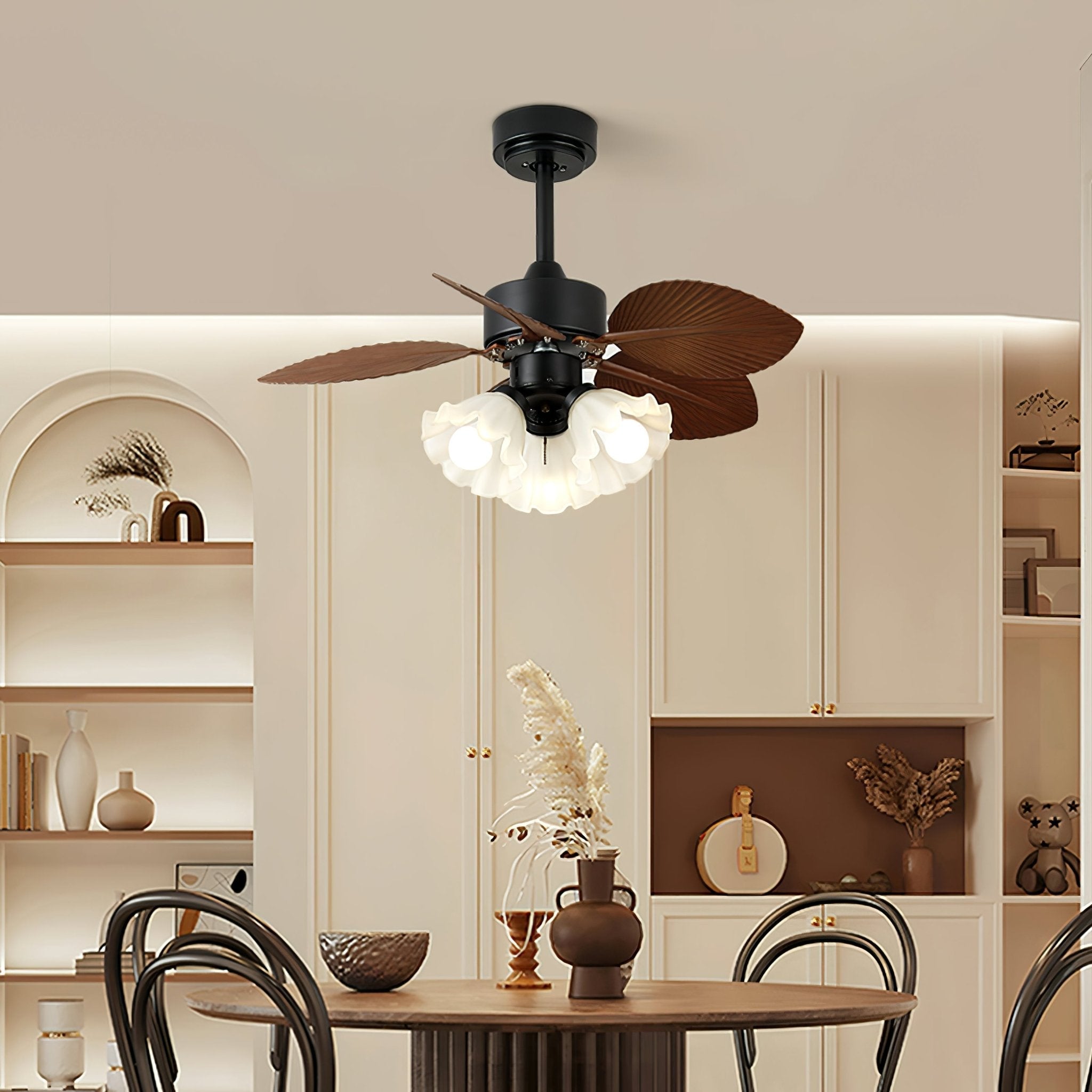 Ventilateur de plafond vintage avec éclairage bois diamètre 80 cm pales en ABS télécommande 6 vitesses moteur cuivre | Sansoti
