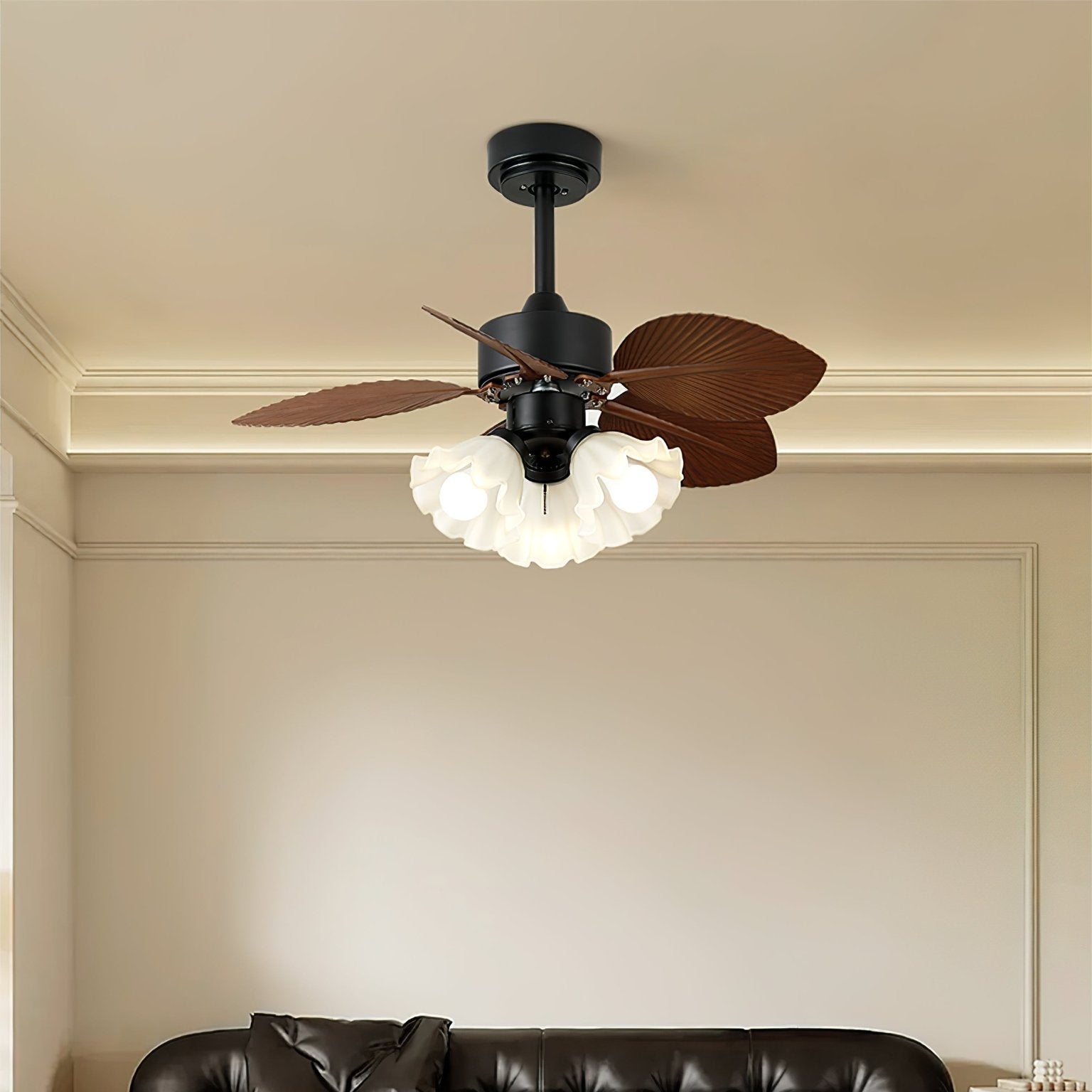 Ventilateur de plafond vintage avec éclairage bois diamètre 80 cm pales en ABS télécommande 6 vitesses moteur cuivre | Sansoti