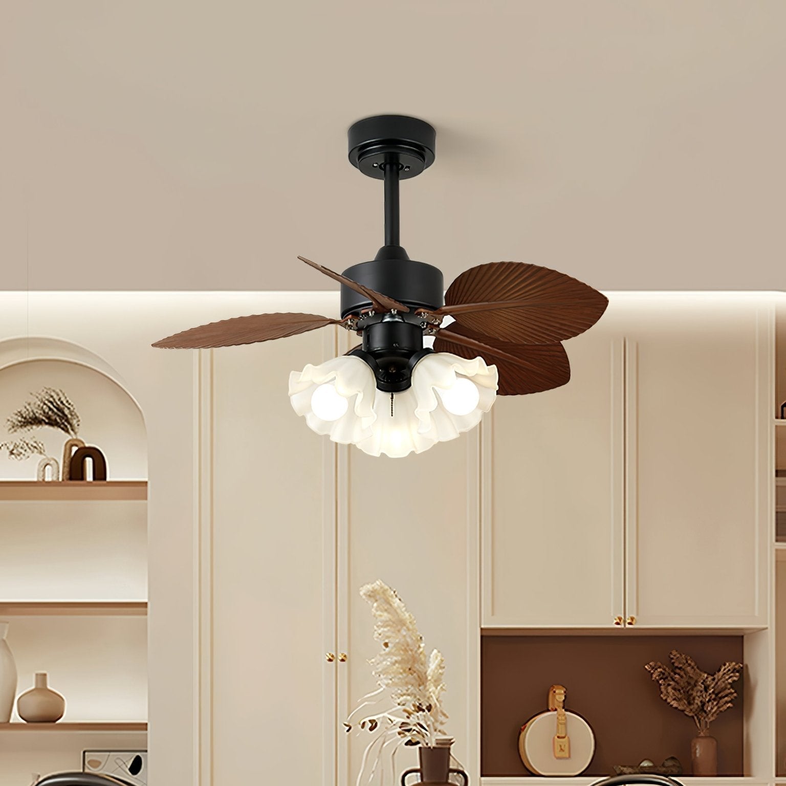 Ventilateur de plafond vintage avec éclairage bois diamètre 80 cm pales en ABS télécommande 6 vitesses moteur cuivre | Sansoti