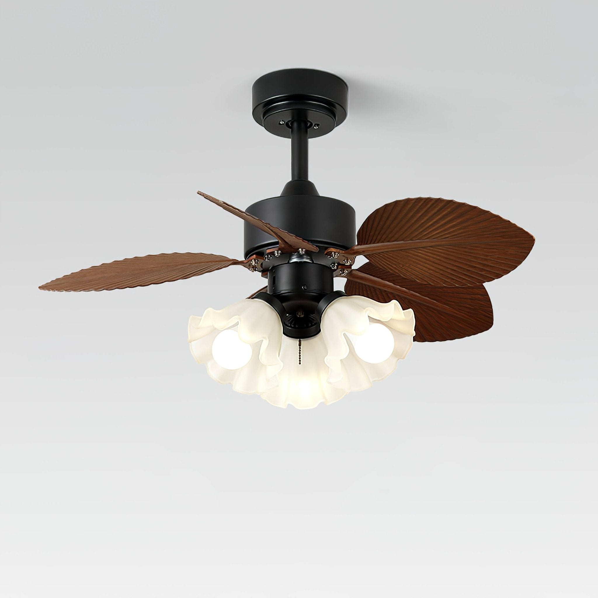 Ventilateur de plafond vintage avec éclairage bois diamètre 80 cm pales en ABS télécommande 6 vitesses moteur cuivre | Sansoti
