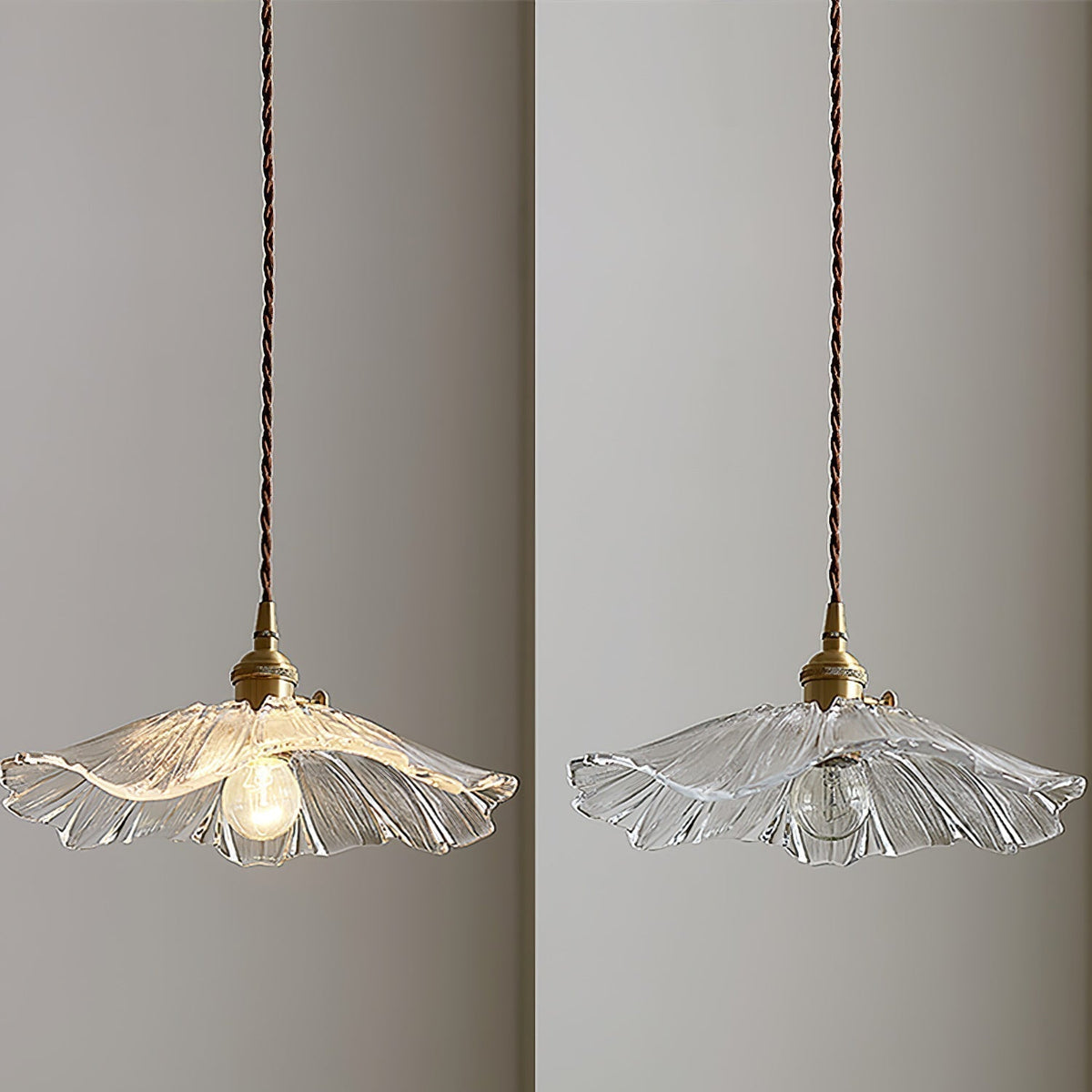 Glas-Blumen-Decken- und Hängeleuchte mit Messing-Innenlicht im Retro-Design für Esszimmer und Schlafzimmer | Sansoti