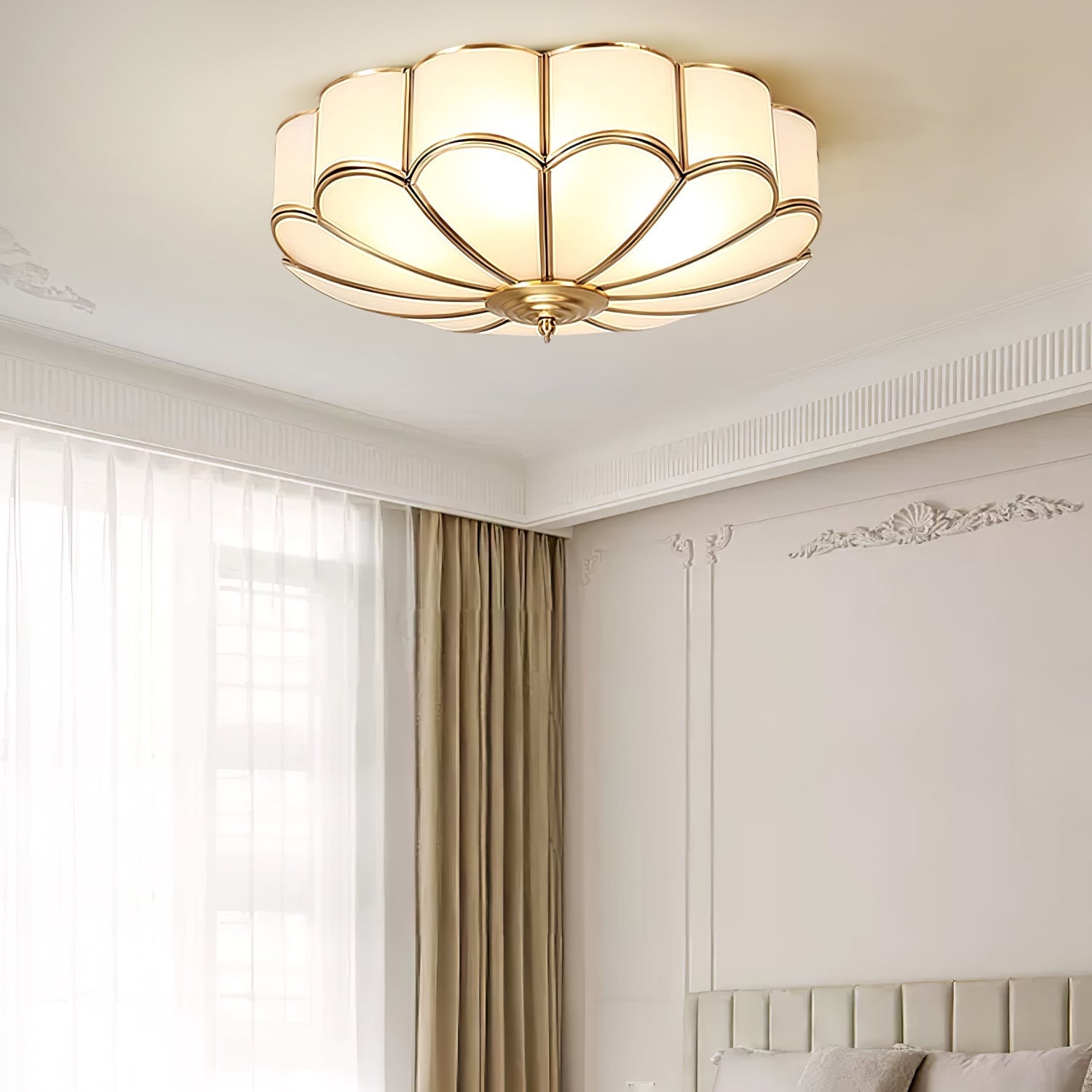 Deckenleuchte Glas Messing Gold Rund Klassisch Wohnzimmer Flur Esszimmer Vintage Design Beleuchtung Diffuses Licht | Restfield