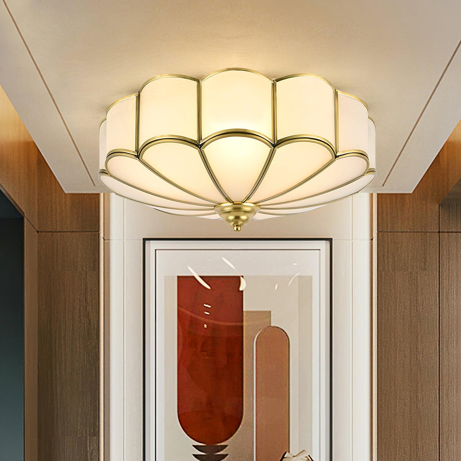 Deckenleuchte Glas Messing Gold Rund Klassisch Wohnzimmer Flur Esszimmer Vintage Design Beleuchtung Diffuses Licht | Restfield