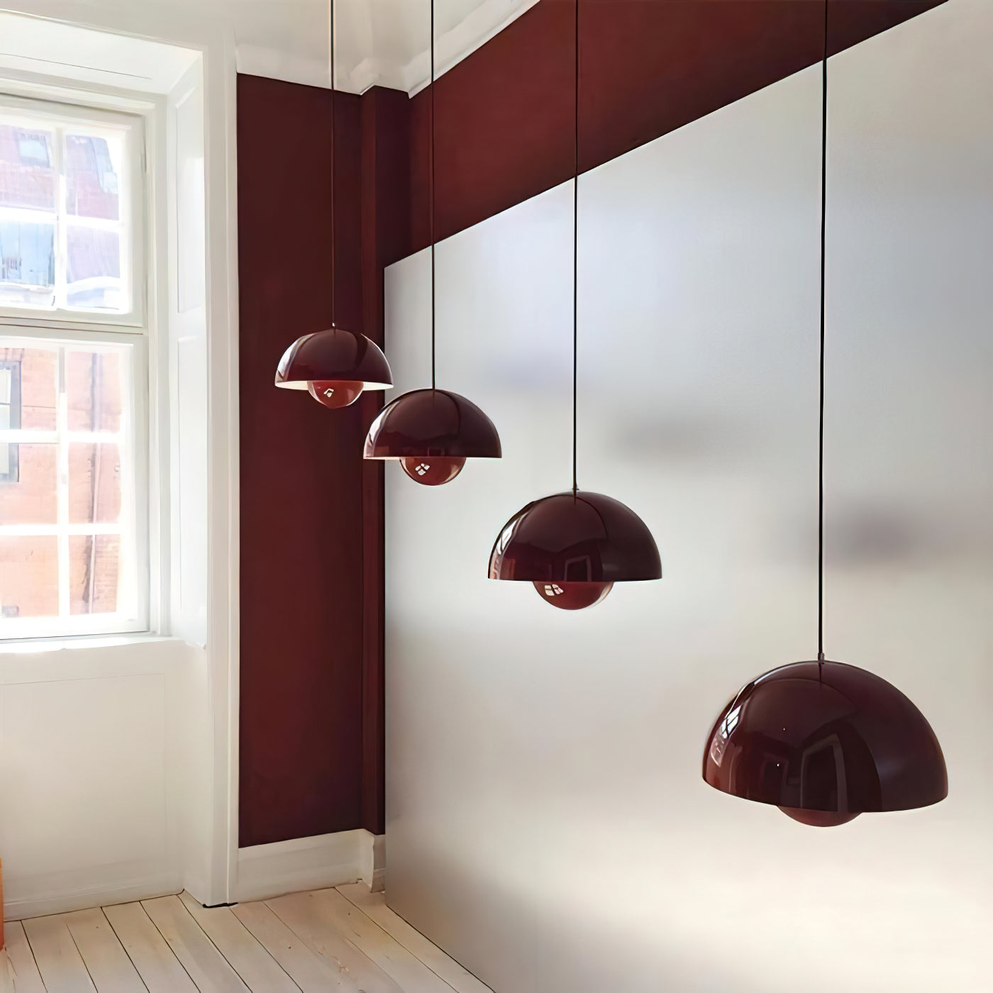 Ronde Hanglampen in Scandinavisch Design – Dubbele Halfbolvorm met Verstelbare Draad – E27/G9 – Verkrijgbaar in 16 Kleuren | Sansoti