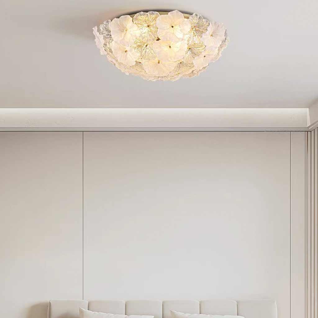 Plafonnier en verre en forme de fleur, rond, avec éclairage LED pour chambre et salon, design scandinave, éclairage d’ambiance | Sansoti