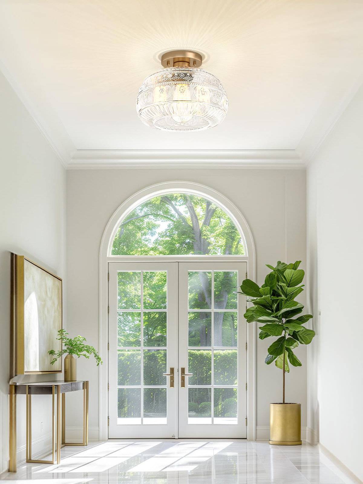 Glazen Bol Plafondlamp Getextureerd Glas Semi-Flush Verlichting voor Elke Ruimte | Sansoti