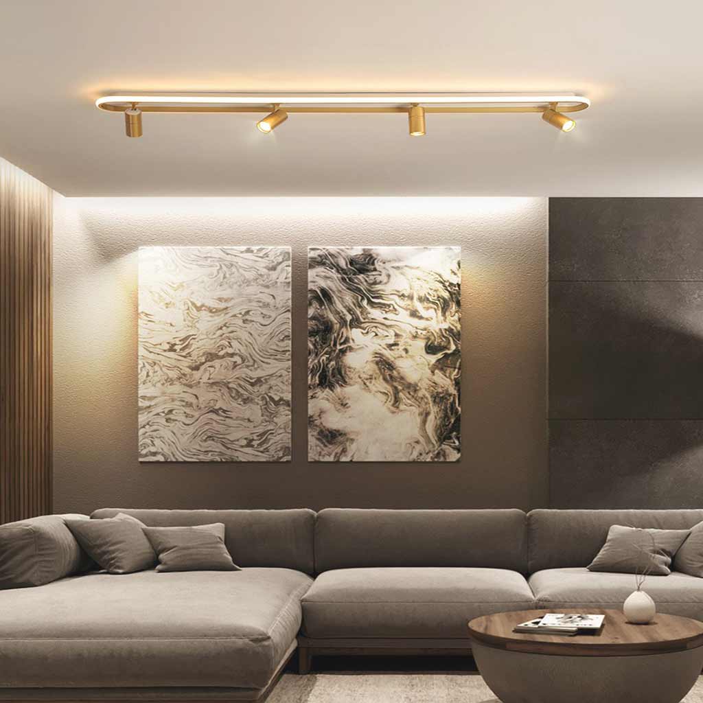 Moderner Deckenstrahler mit Schienensystem, Weiß & Gold, 3-farbig, verstellbares LED-Schienensystem, Wohnzimmer, Schlafzimmer, Beleuchtung | Sansoti