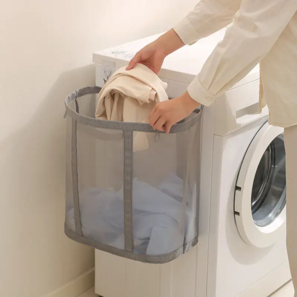Inklapbare Wasmand met Mesh - Opvouwbare Wasgoed Opbergmand voor Slaapkamer en Badkamer - Lichtgewicht Ventilerende Wasbox met Hanglusje | Sansoti