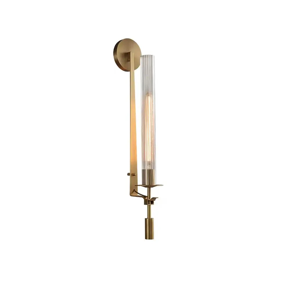 Klassieke Messing Wandlamp met Geribbeld Glas – 1940s Franse Stijl Cilinderlamp voor Gang Woonkamer Slaapkamer – E26 E27 Fitting – Enkel en Dubbel Lichtpunt | Sansoti