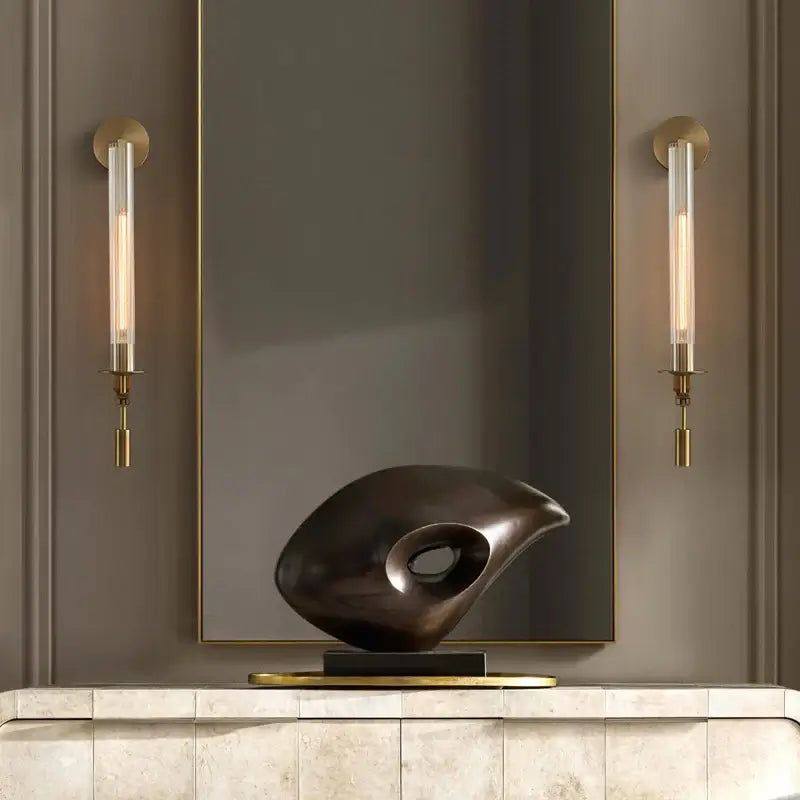 Klassieke Messing Wandlamp met Geribbeld Glas – 1940s Franse Stijl Cilinderlamp voor Gang Woonkamer Slaapkamer – E26 E27 Fitting – Enkel en Dubbel Lichtpunt | Sansoti