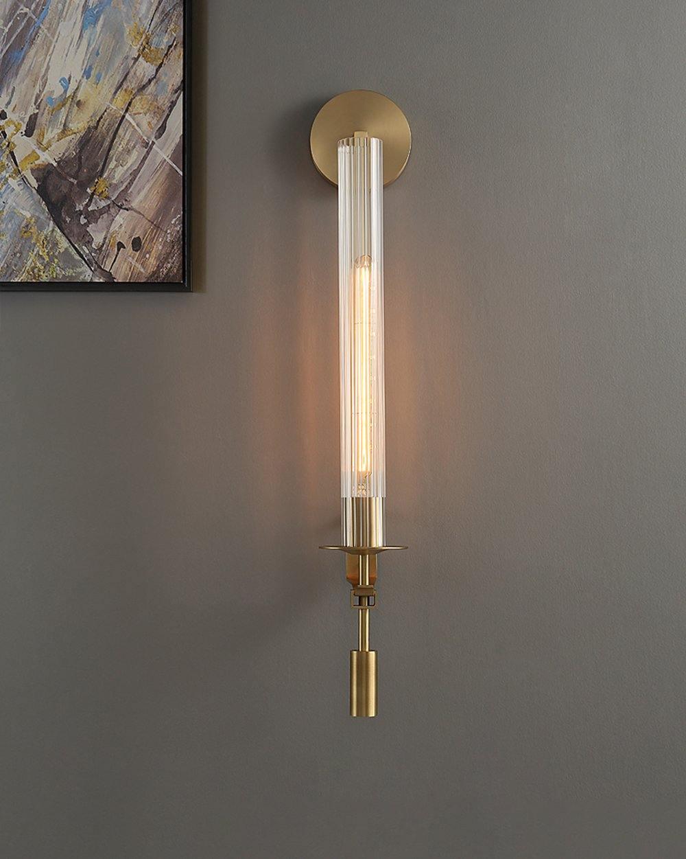 Klassieke Messing Wandlamp met Geribbeld Glas – 1940s Franse Stijl Cilinderlamp voor Gang Woonkamer Slaapkamer – E26 E27 Fitting – Enkel en Dubbel Lichtpunt | Sansoti