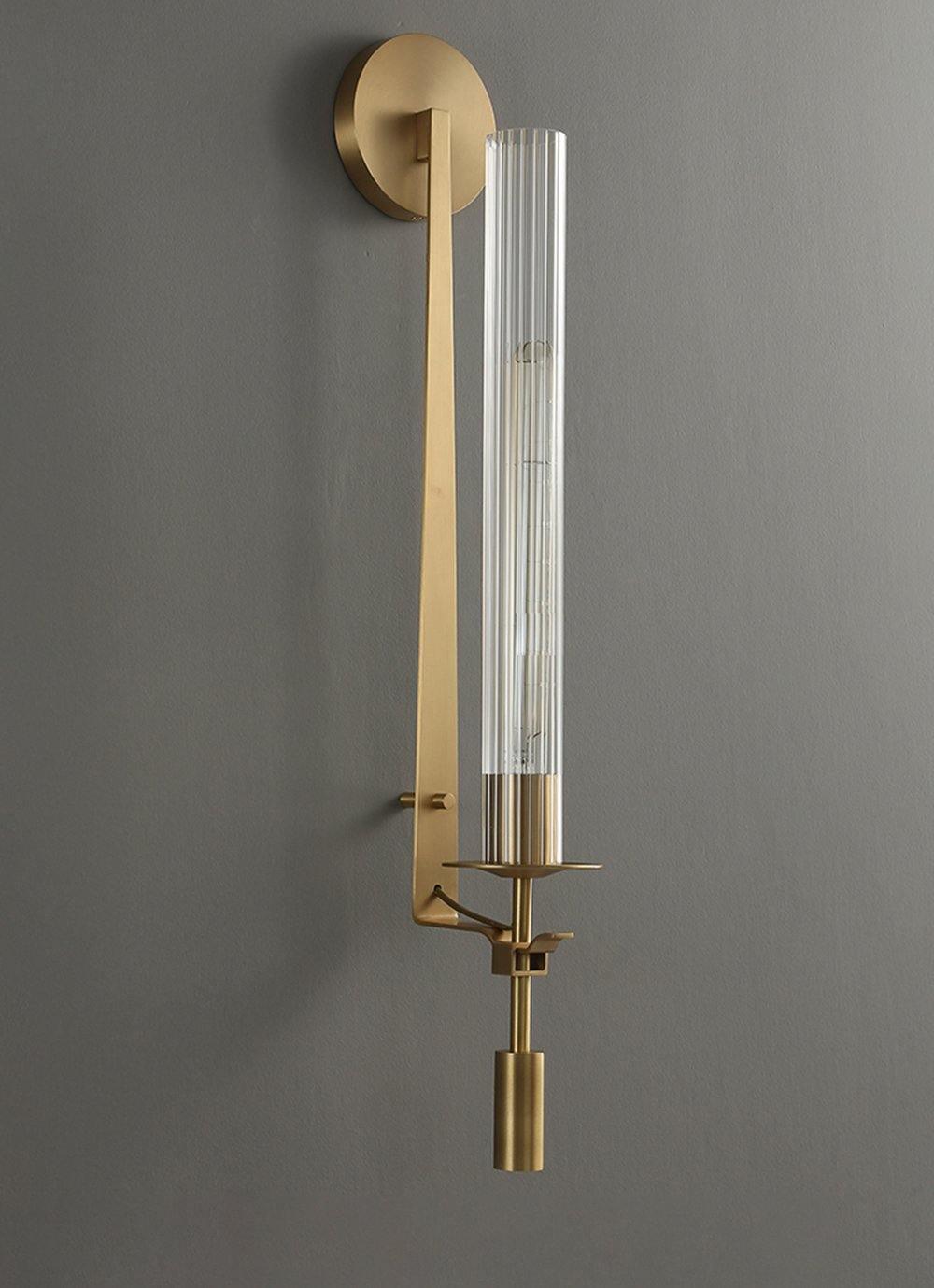 Klassieke Messing Wandlamp met Geribbeld Glas – 1940s Franse Stijl Cilinderlamp voor Gang Woonkamer Slaapkamer – E26 E27 Fitting – Enkel en Dubbel Lichtpunt | Sansoti