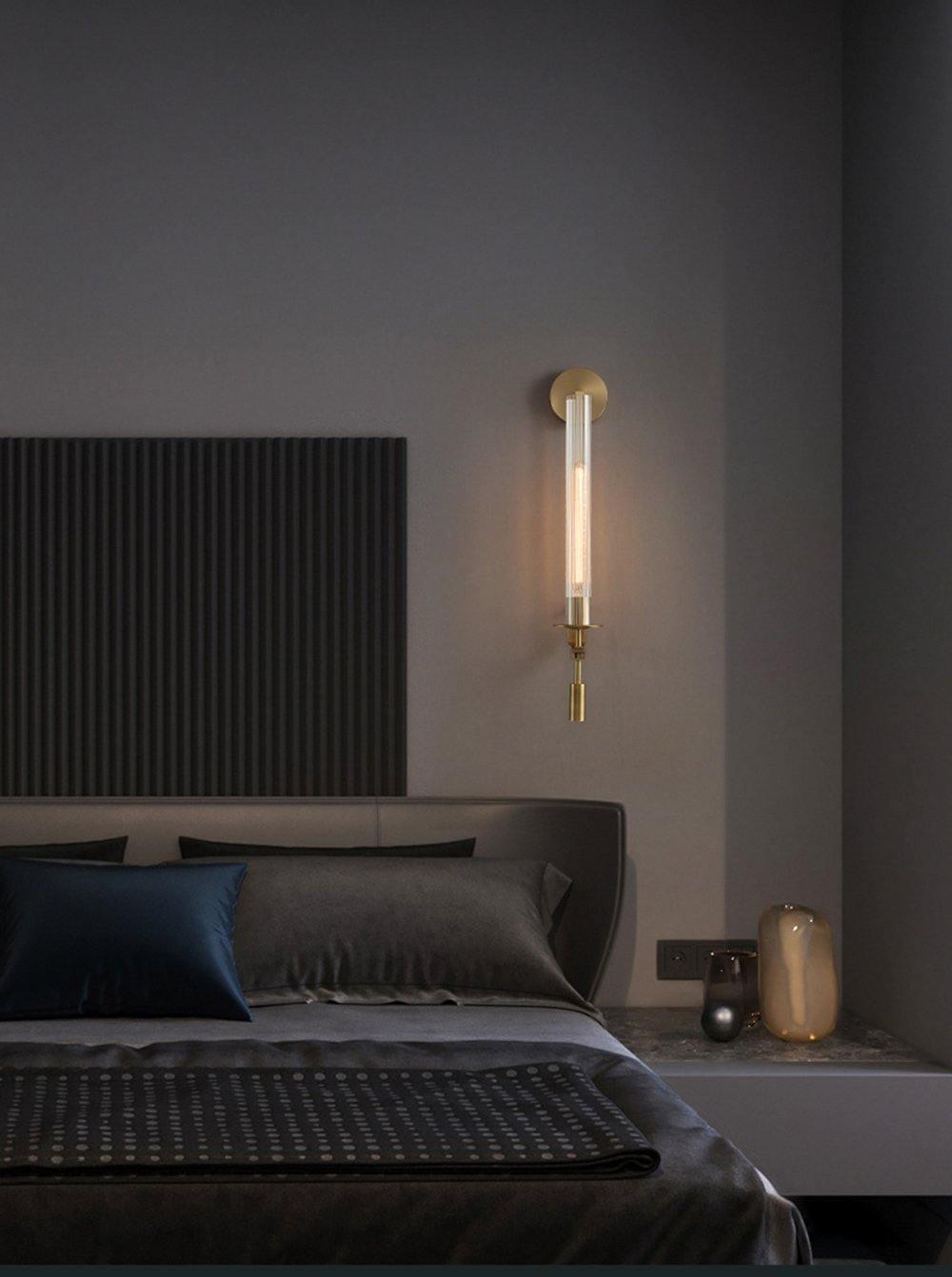 Klassieke Messing Wandlamp met Geribbeld Glas – 1940s Franse Stijl Cilinderlamp voor Gang Woonkamer Slaapkamer – E26 E27 Fitting – Enkel en Dubbel Lichtpunt | Sansoti