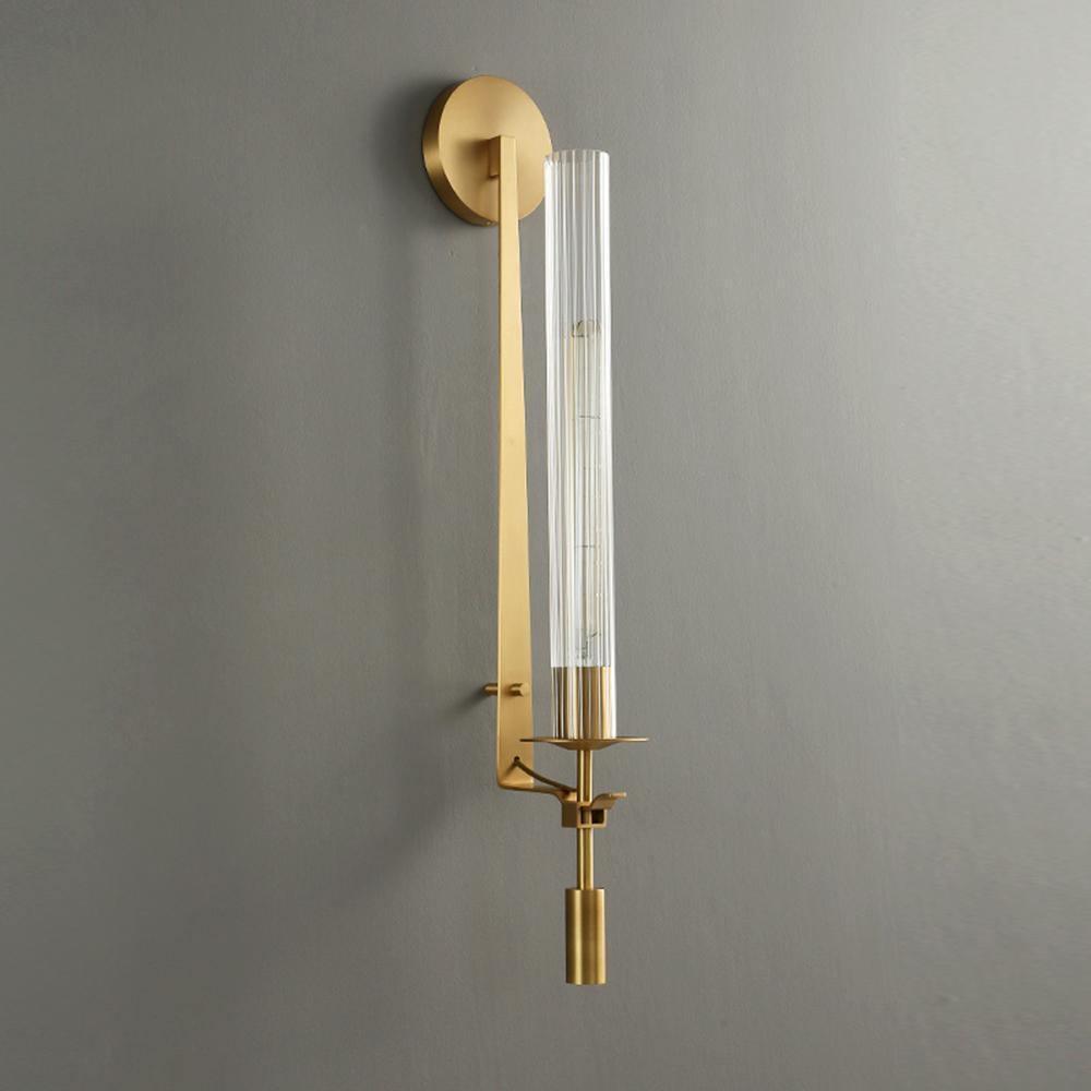 Klassieke Messing Wandlamp met Geribbeld Glas – 1940s Franse Stijl Cilinderlamp voor Gang Woonkamer Slaapkamer – E26 E27 Fitting – Enkel en Dubbel Lichtpunt | Sansoti