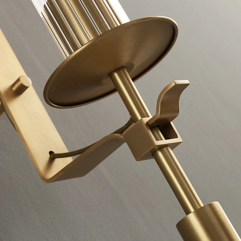 Klassieke Messing Wandlamp met Geribbeld Glas – 1940s Franse Stijl Cilinderlamp voor Gang Woonkamer Slaapkamer – E26 E27 Fitting – Enkel en Dubbel Lichtpunt | Sansoti