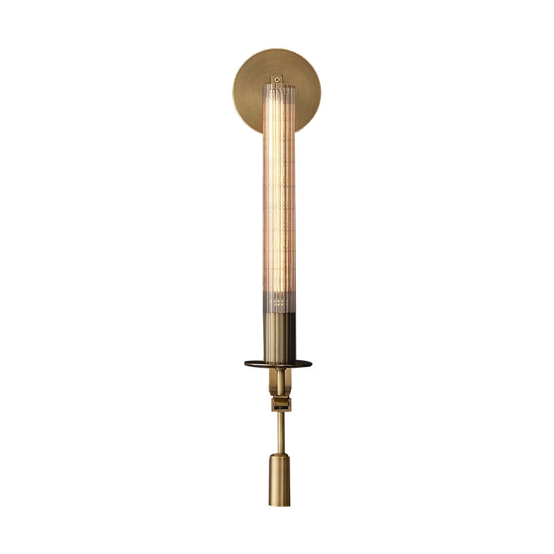Klassieke Messing Wandlamp met Geribbeld Glas – 1940s Franse Stijl Cilinderlamp voor Gang Woonkamer Slaapkamer – E26 E27 Fitting – Enkel en Dubbel Lichtpunt | Sansoti