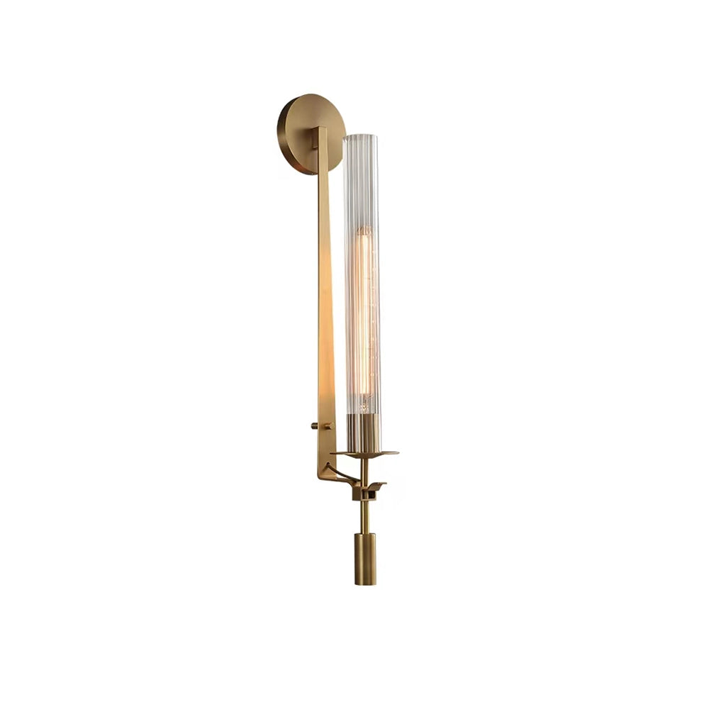 Klassieke Messing Wandlamp met Geribbeld Glas – 1940s Franse Stijl Cilinderlamp voor Gang Woonkamer Slaapkamer – E26 E27 Fitting – Enkel en Dubbel Lichtpunt | Sansoti