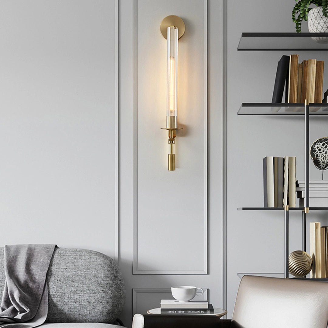 Klassieke Messing Wandlamp met Geribbeld Glas – 1940s Franse Stijl Cilinderlamp voor Gang Woonkamer Slaapkamer – E26 E27 Fitting – Enkel en Dubbel Lichtpunt | Sansoti