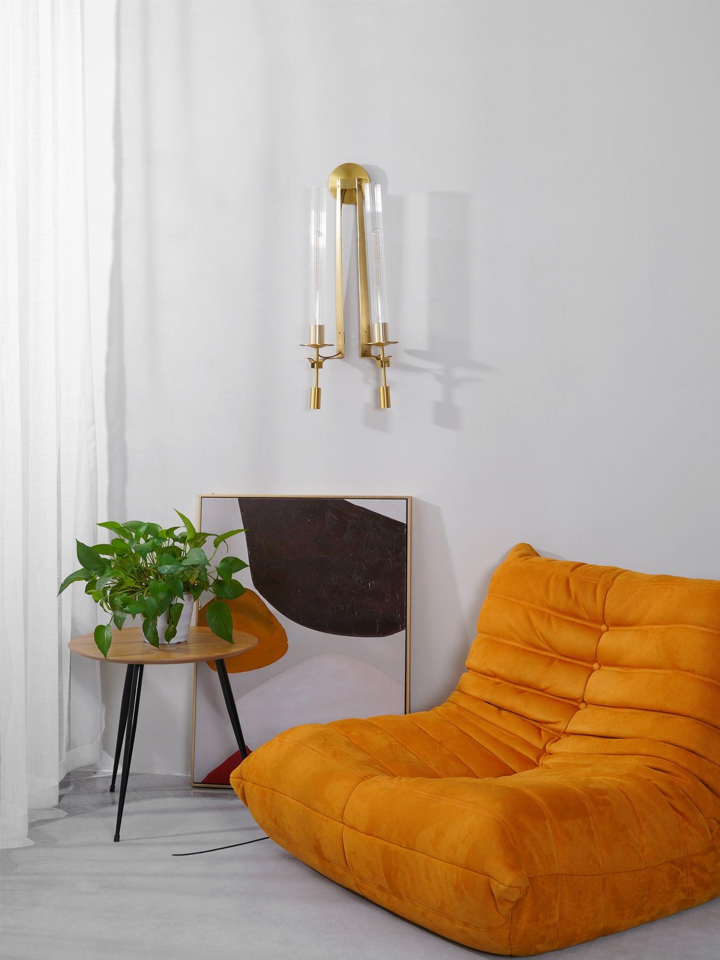 Klassieke Messing Wandlamp met Geribbeld Glas – 1940s Franse Stijl Cilinderlamp voor Gang Woonkamer Slaapkamer – E26 E27 Fitting – Enkel en Dubbel Lichtpunt | Sansoti