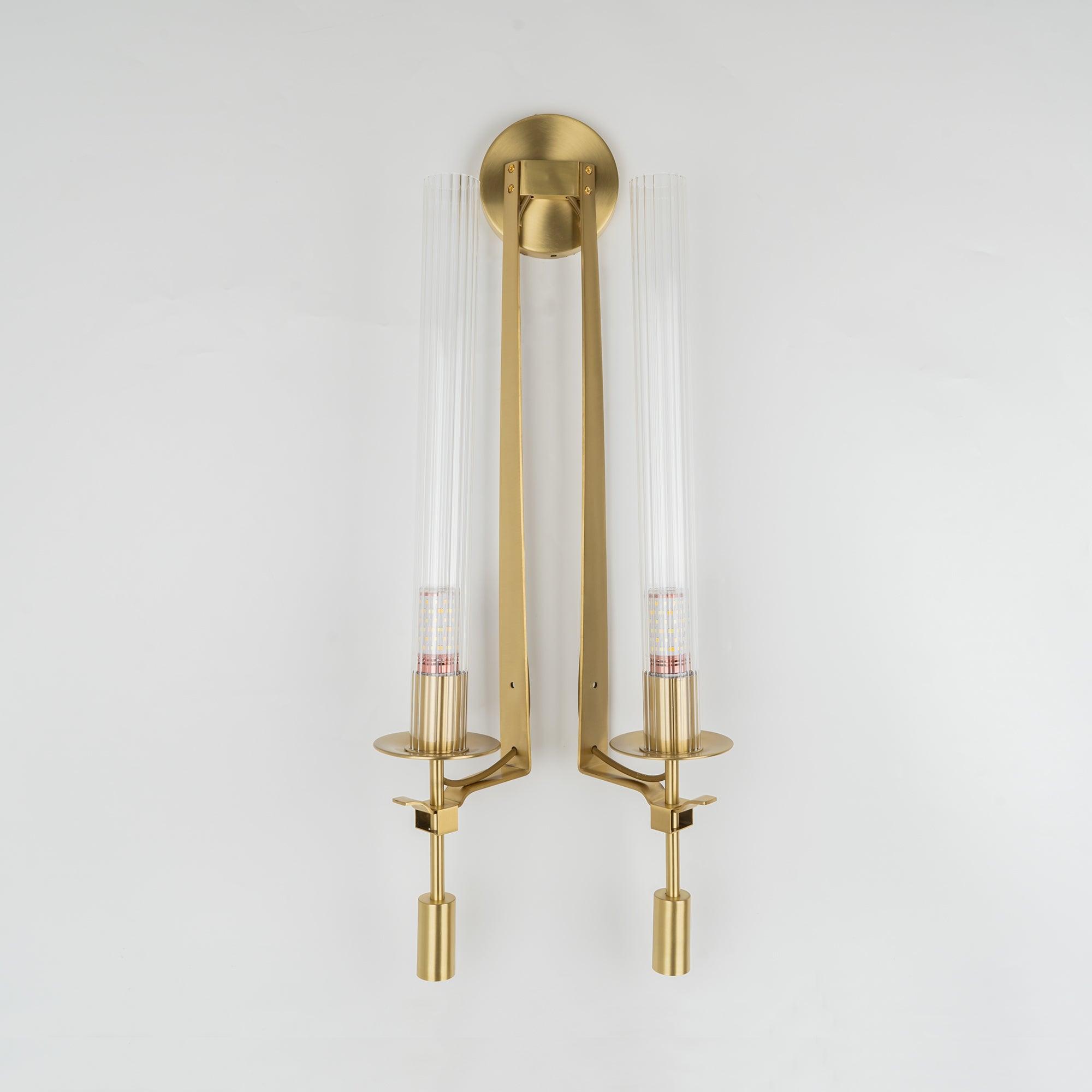 Klassieke Messing Wandlamp met Geribbeld Glas – 1940s Franse Stijl Cilinderlamp voor Gang Woonkamer Slaapkamer – E26 E27 Fitting – Enkel en Dubbel Lichtpunt | Sansoti