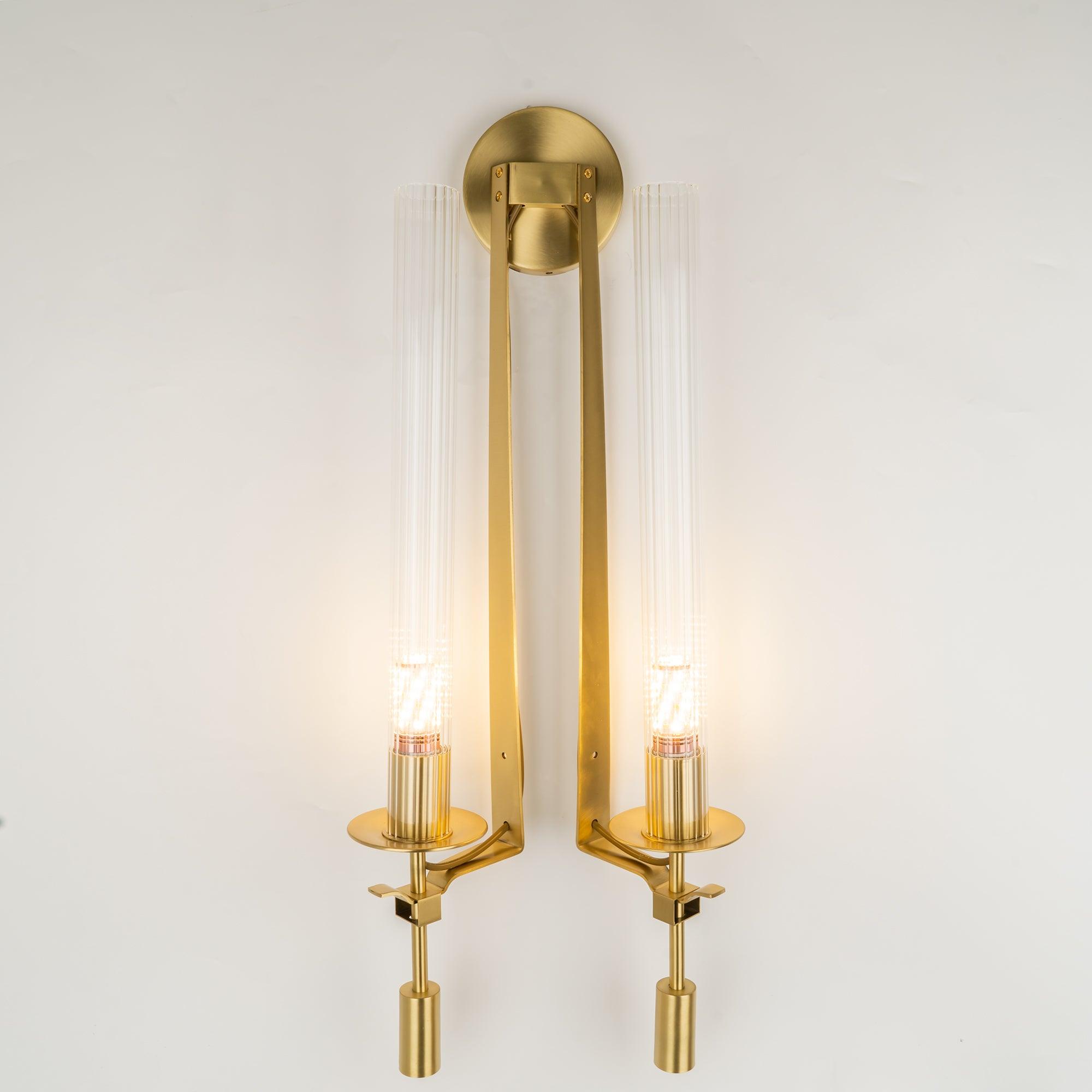 Klassieke Messing Wandlamp met Geribbeld Glas – 1940s Franse Stijl Cilinderlamp voor Gang Woonkamer Slaapkamer – E26 E27 Fitting – Enkel en Dubbel Lichtpunt | Sansoti