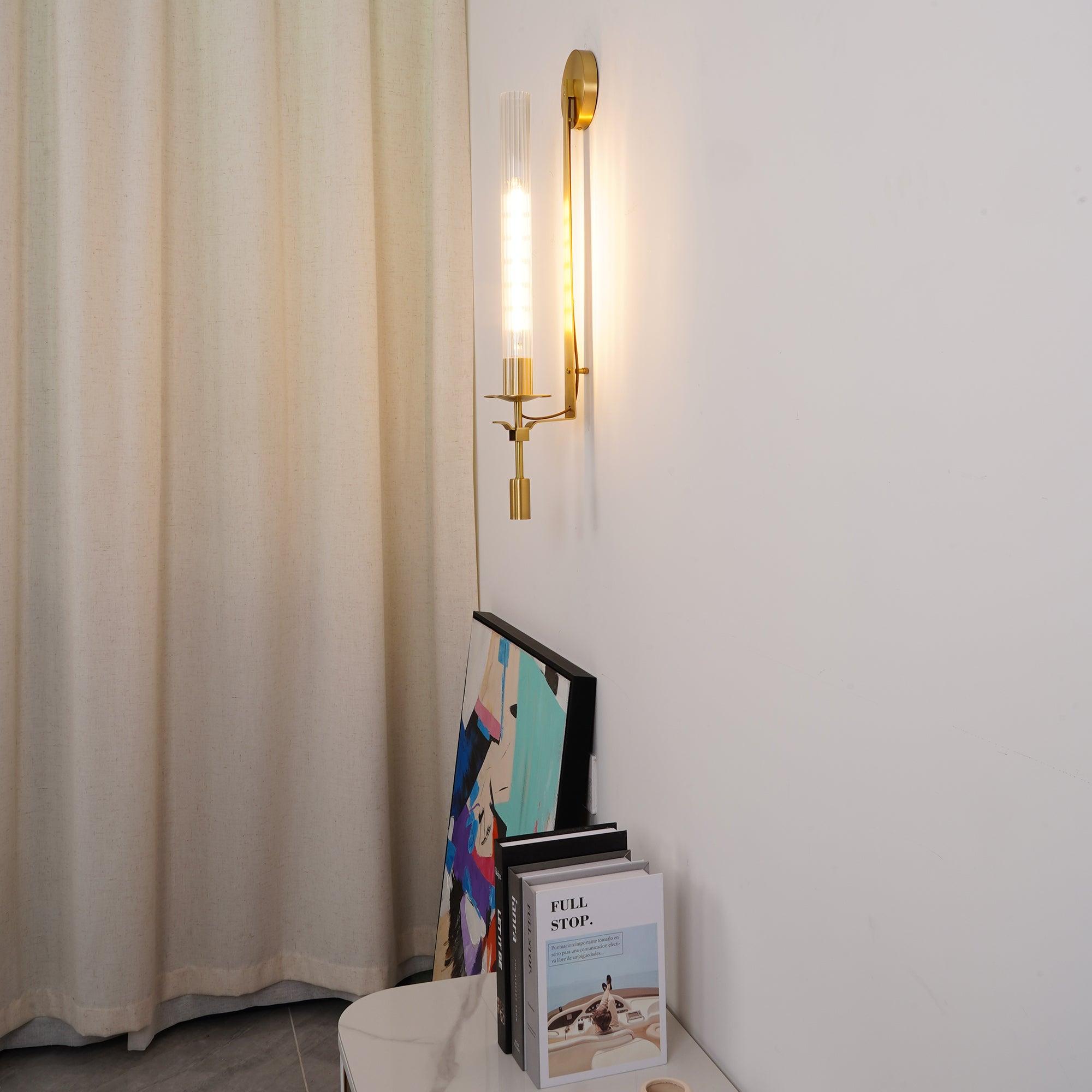 Klassieke Messing Wandlamp met Geribbeld Glas – 1940s Franse Stijl Cilinderlamp voor Gang Woonkamer Slaapkamer – E26 E27 Fitting – Enkel en Dubbel Lichtpunt | Sansoti