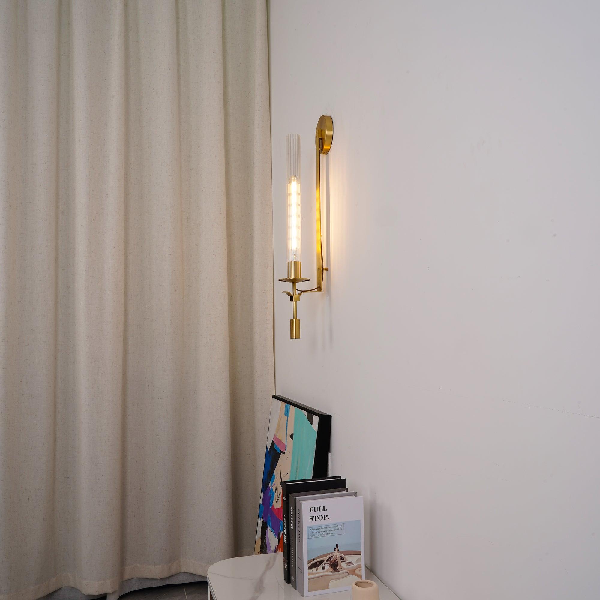 Klassieke Messing Wandlamp met Geribbeld Glas – 1940s Franse Stijl Cilinderlamp voor Gang Woonkamer Slaapkamer – E26 E27 Fitting – Enkel en Dubbel Lichtpunt | Sansoti