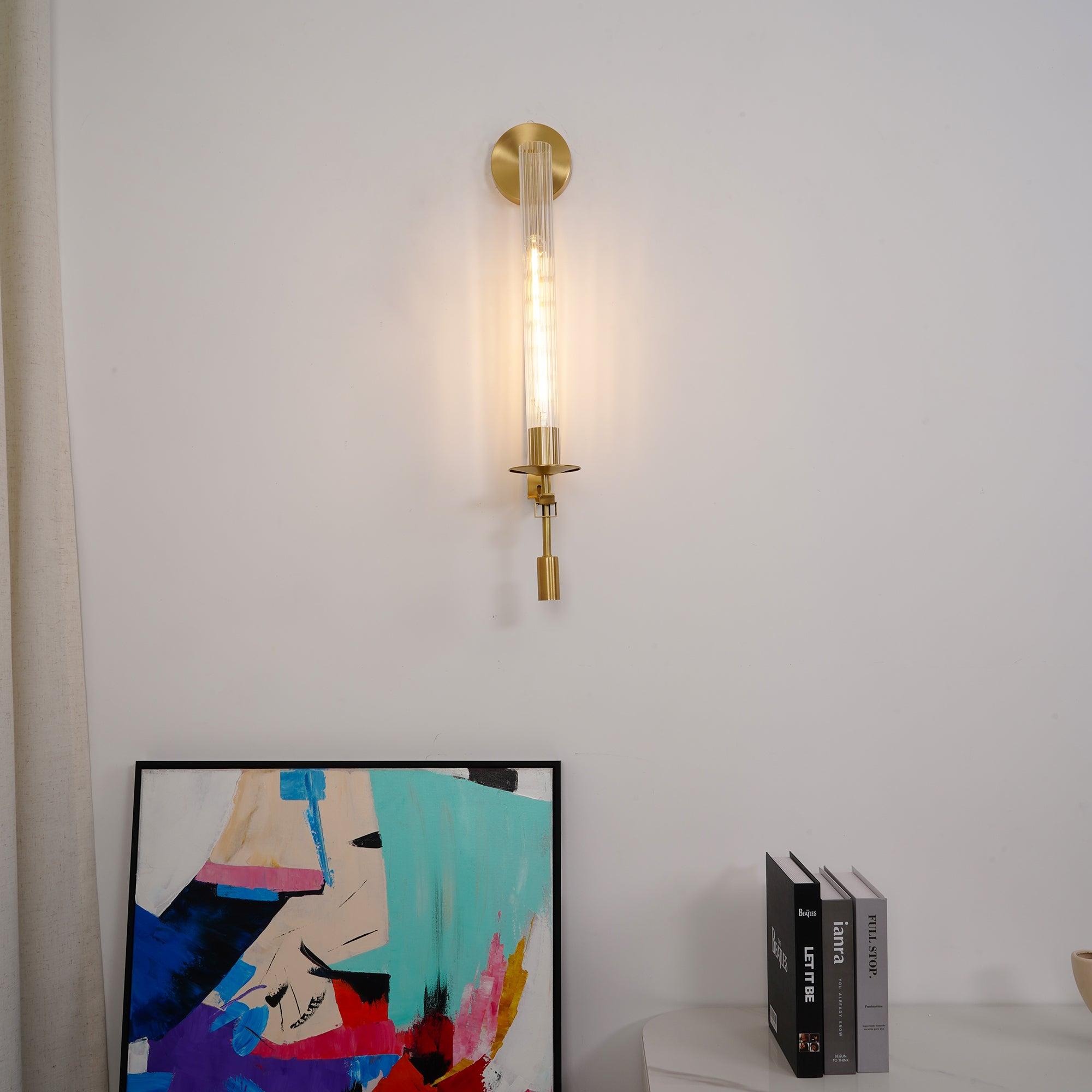 Klassieke Messing Wandlamp met Geribbeld Glas – 1940s Franse Stijl Cilinderlamp voor Gang Woonkamer Slaapkamer – E26 E27 Fitting – Enkel en Dubbel Lichtpunt | Sansoti