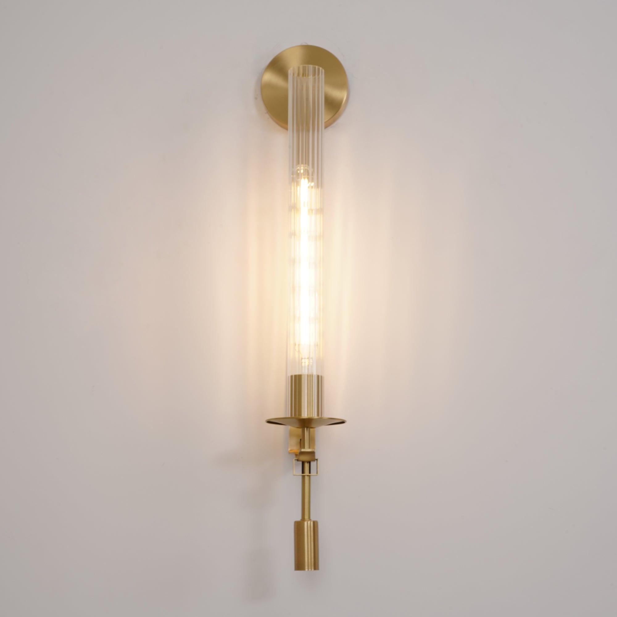 Klassieke Messing Wandlamp met Geribbeld Glas – 1940s Franse Stijl Cilinderlamp voor Gang Woonkamer Slaapkamer – E26 E27 Fitting – Enkel en Dubbel Lichtpunt | Sansoti