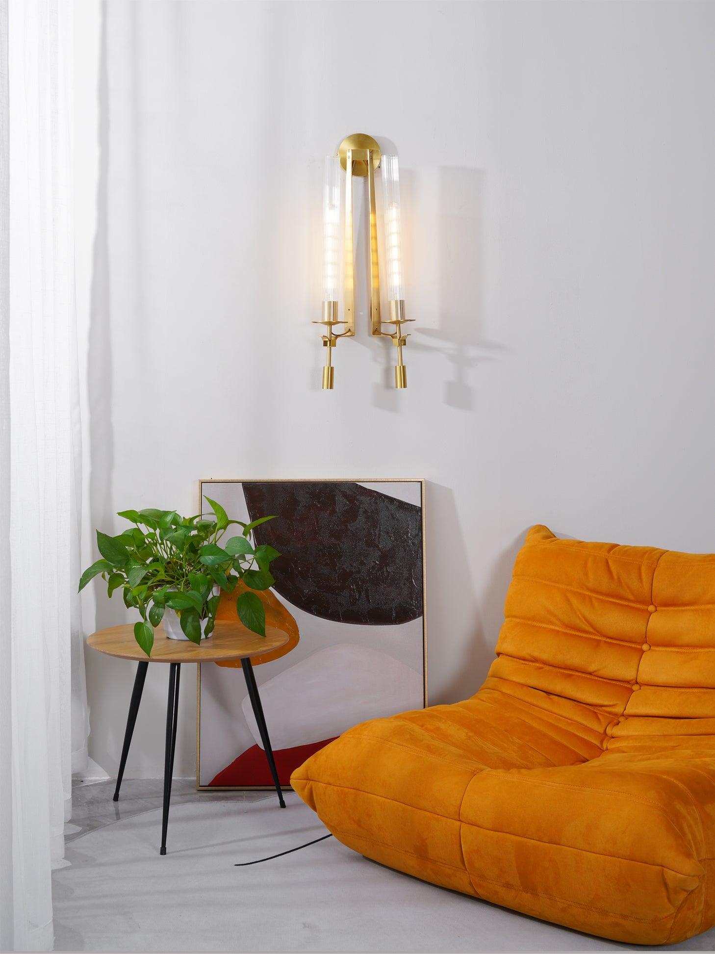 Klassieke Messing Wandlamp met Geribbeld Glas – 1940s Franse Stijl Cilinderlamp voor Gang Woonkamer Slaapkamer – E26 E27 Fitting – Enkel en Dubbel Lichtpunt | Sansoti
