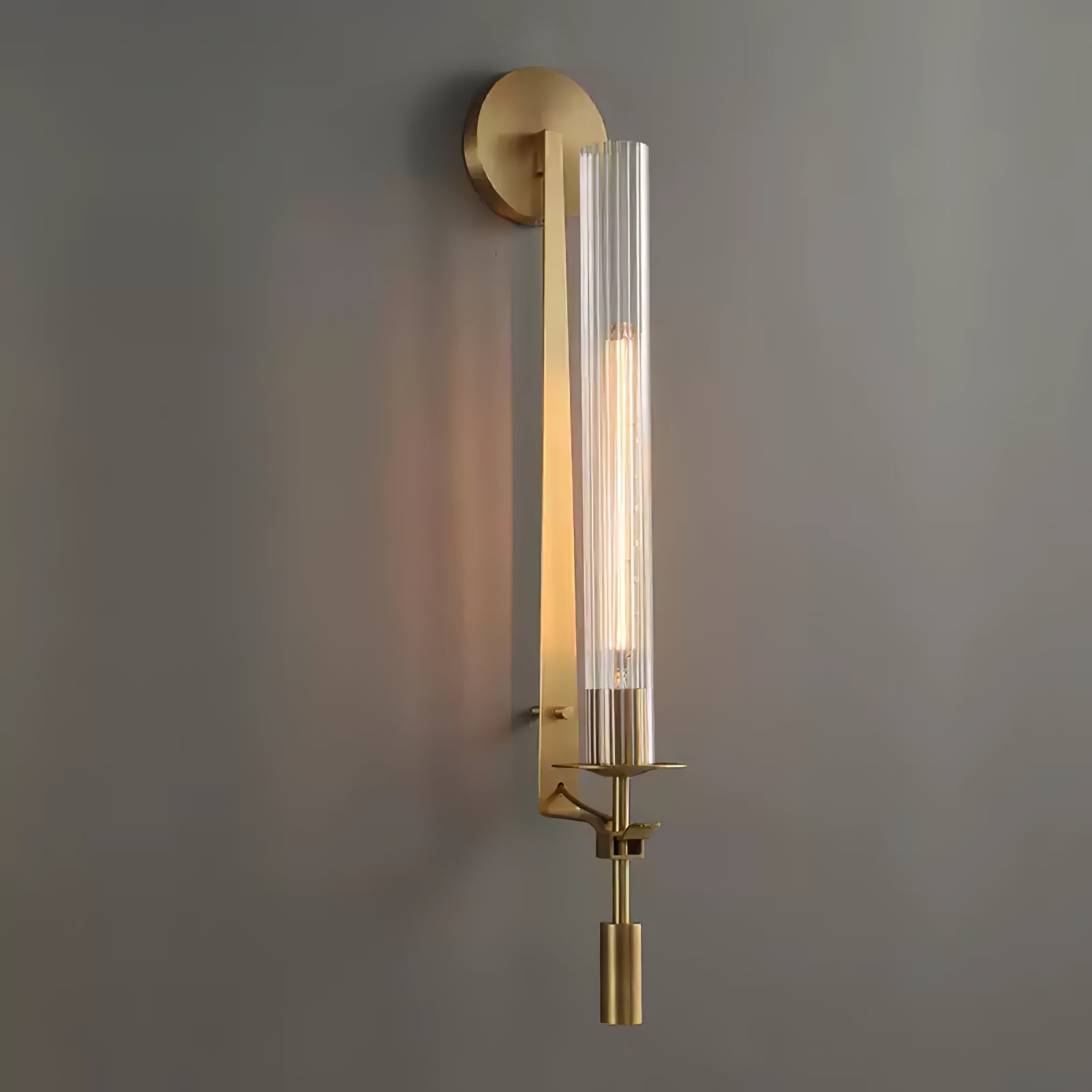 Klassieke Messing Wandlamp met Geribbeld Glas – 1940s Franse Stijl Cilinderlamp voor Gang Woonkamer Slaapkamer – E26 E27 Fitting – Enkel en Dubbel Lichtpunt | Sansoti
