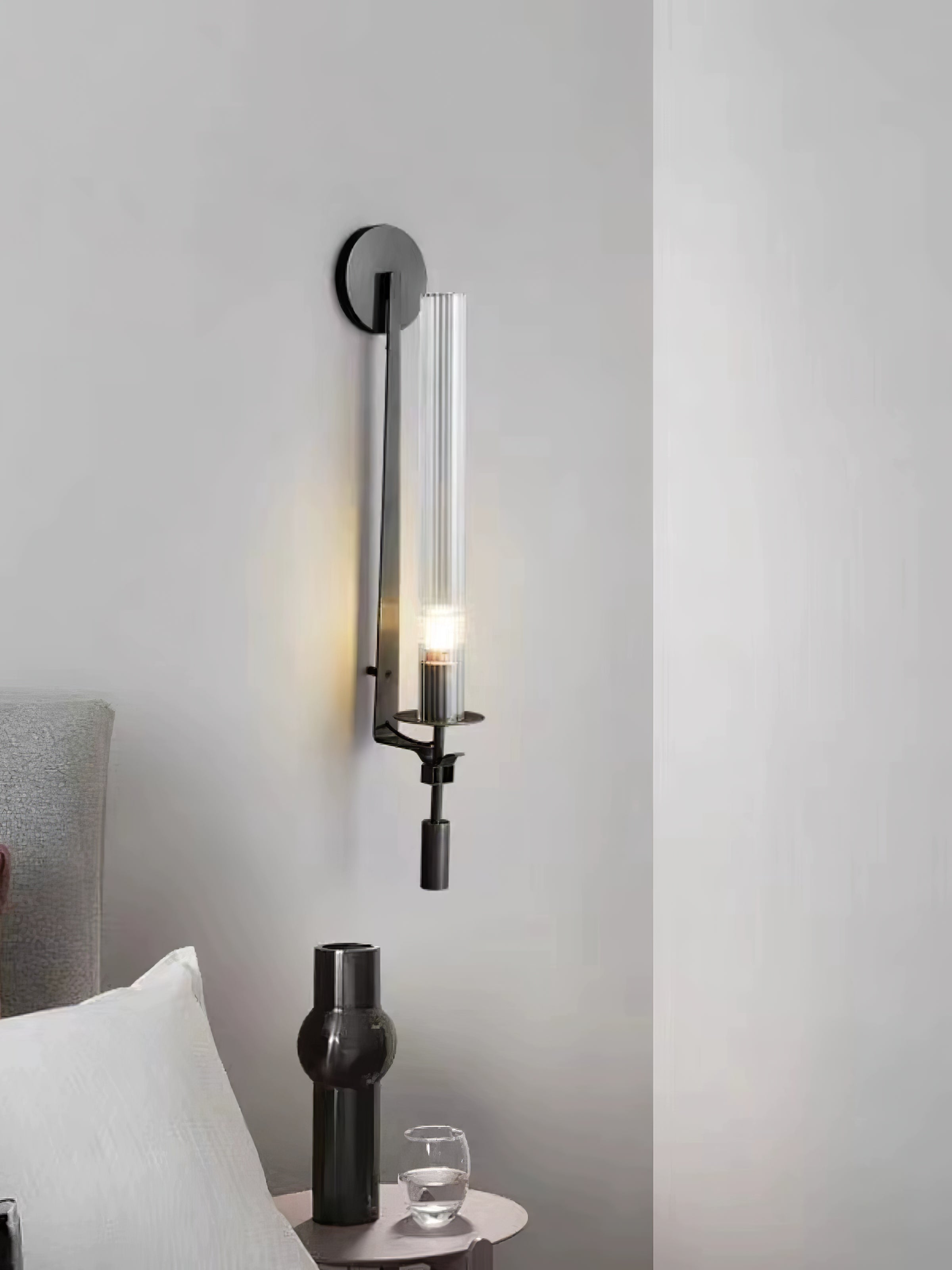 Klassieke Messing Wandlamp met Geribbeld Glas – 1940s Franse Stijl Cilinderlamp voor Gang Woonkamer Slaapkamer – E26 E27 Fitting – Enkel en Dubbel Lichtpunt | Sansoti