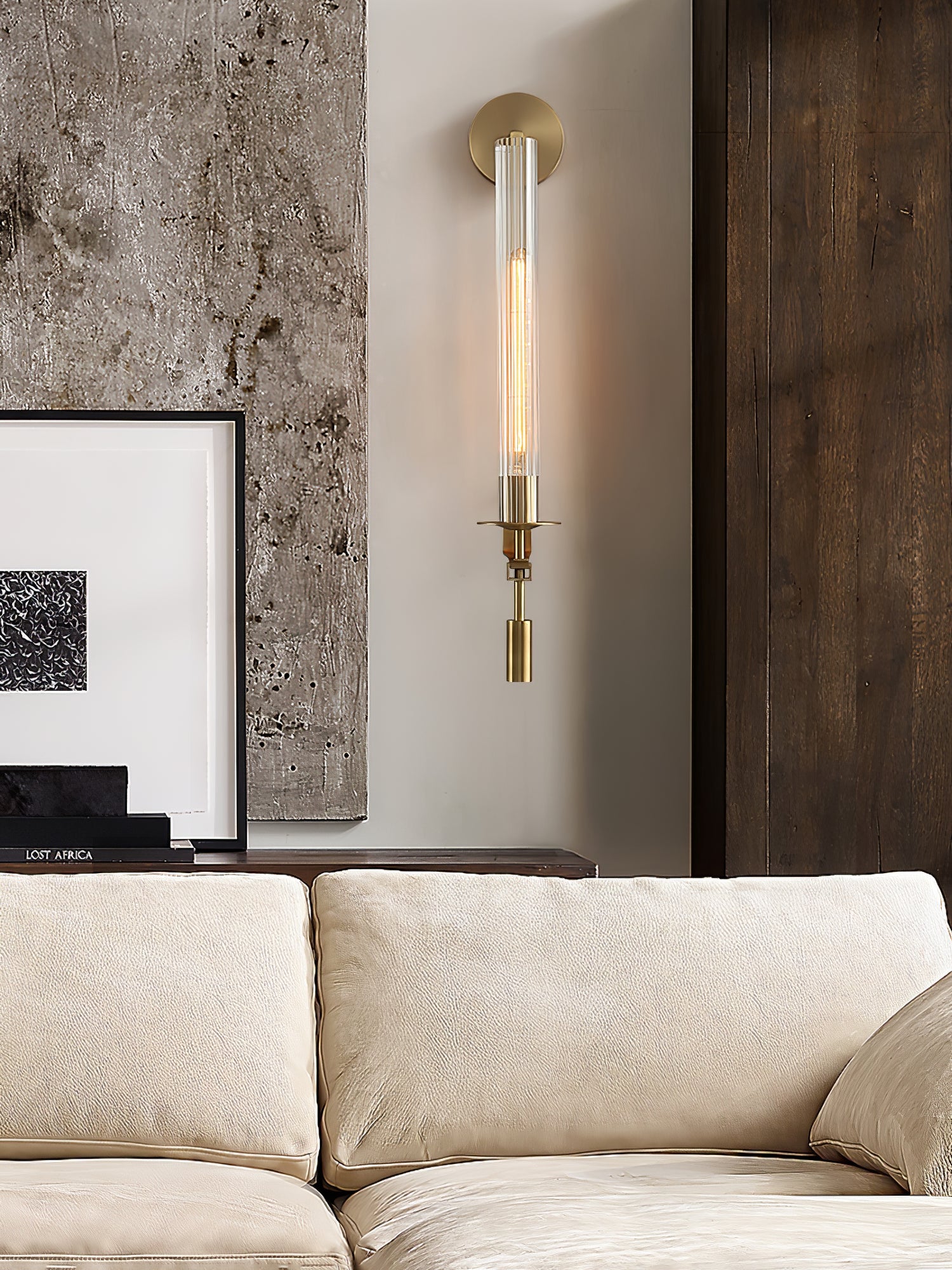 Klassieke Messing Wandlamp met Geribbeld Glas – 1940s Franse Stijl Cilinderlamp voor Gang Woonkamer Slaapkamer – E26 E27 Fitting – Enkel en Dubbel Lichtpunt | Sansoti
