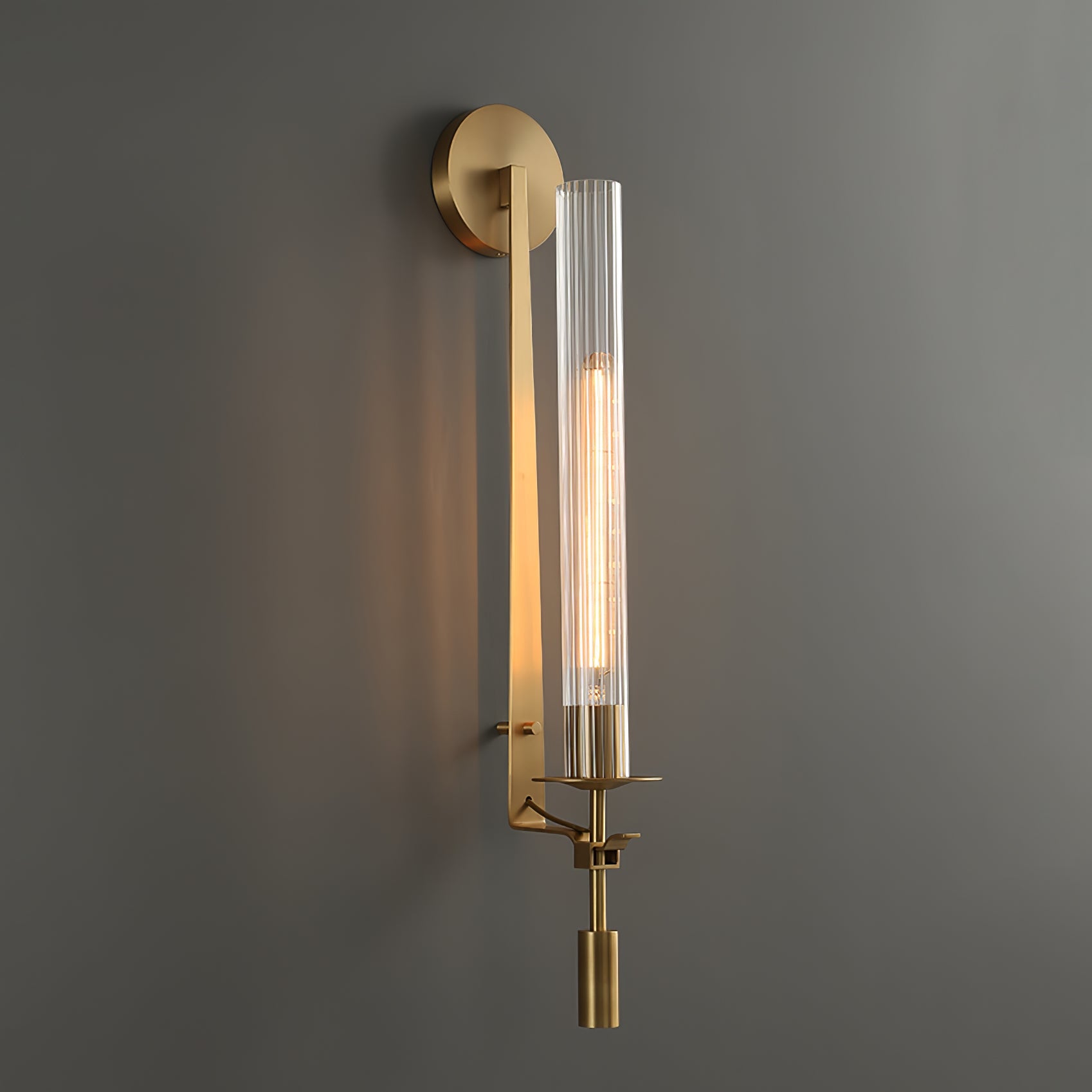 Klassieke Messing Wandlamp met Geribbeld Glas – 1940s Franse Stijl Cilinderlamp voor Gang Woonkamer Slaapkamer – E26 E27 Fitting – Enkel en Dubbel Lichtpunt | Sansoti