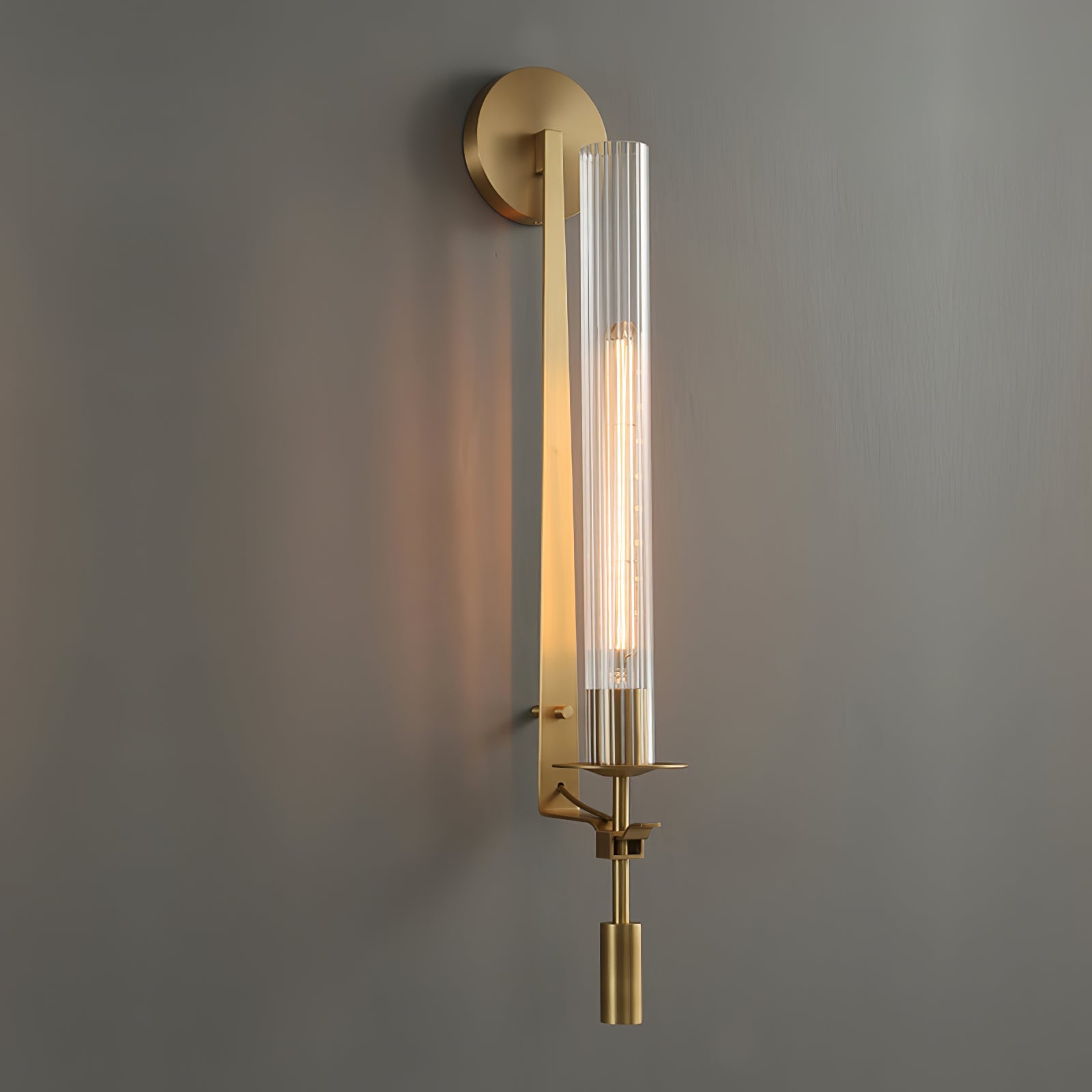 Klassieke Messing Wandlamp met Geribbeld Glas – 1940s Franse Stijl Cilinderlamp voor Gang Woonkamer Slaapkamer – E26 E27 Fitting – Enkel en Dubbel Lichtpunt | Sansoti